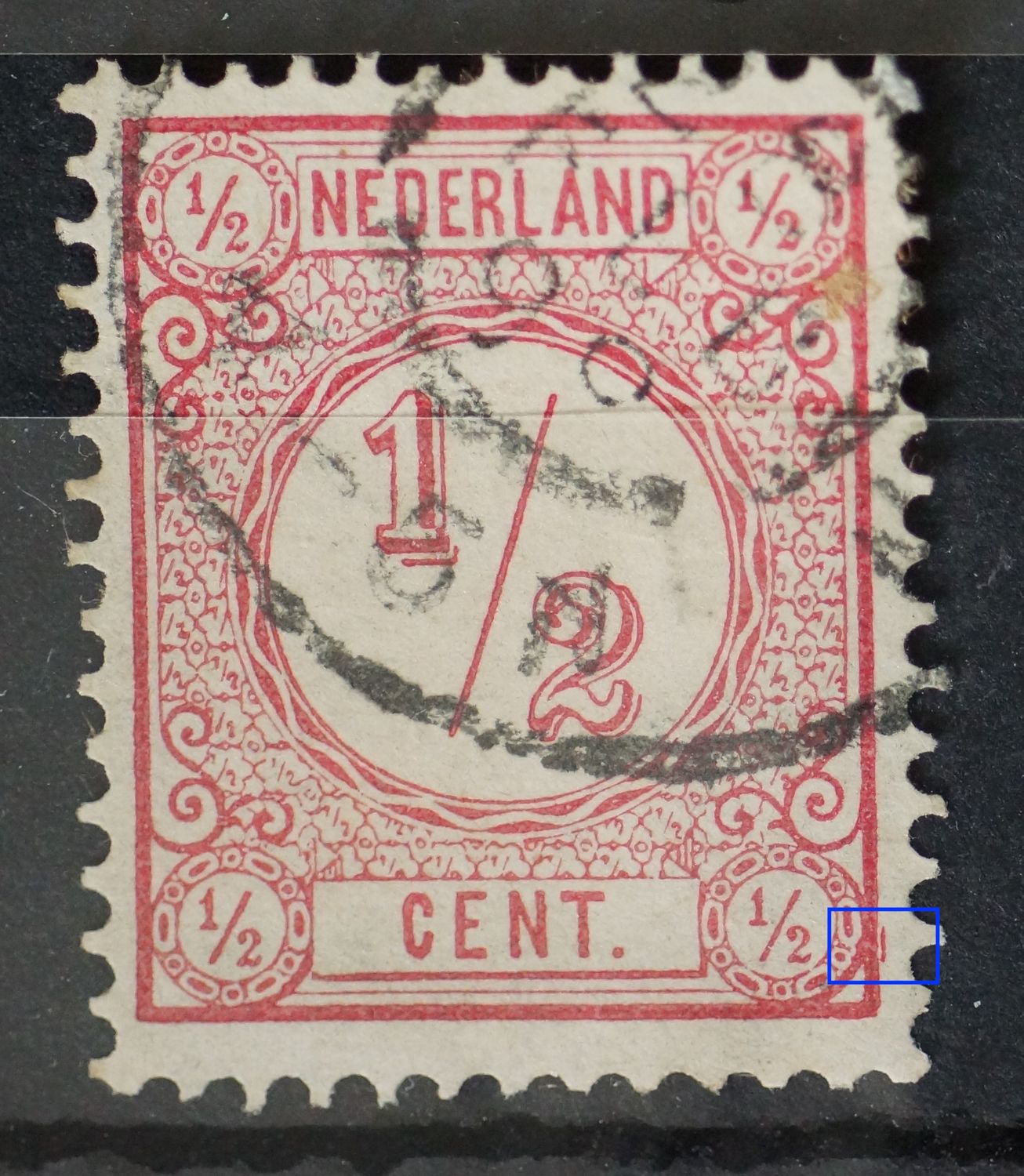 NVPH 30 - roze streepje rechts naast zegelbeeld