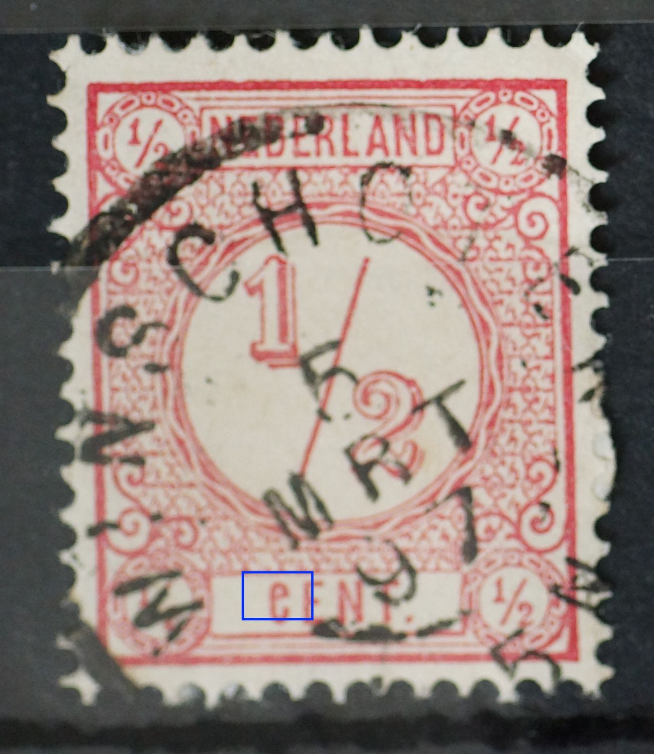 NVPH 30 - roze vlek in de C van CENT NVPH 30 - roze vlek in de C van CENT