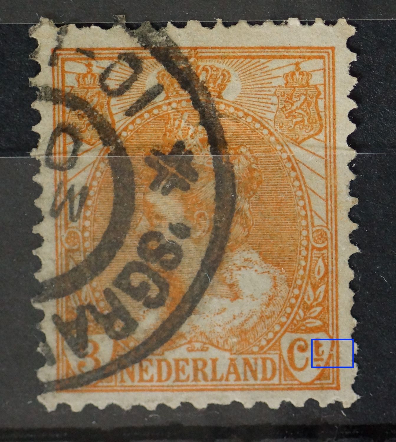 NVPH 34 - breuk in rand schild rondom Ct.