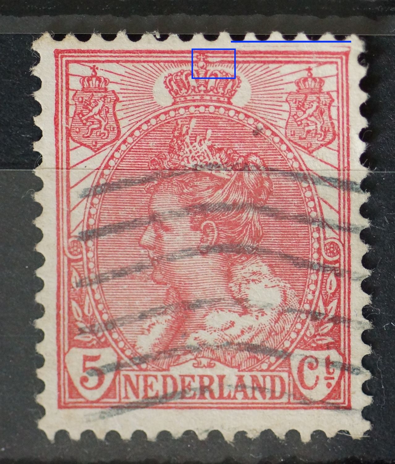 NVPH 60 - o.a. deuk in kaderlijn net rechts van kroon
