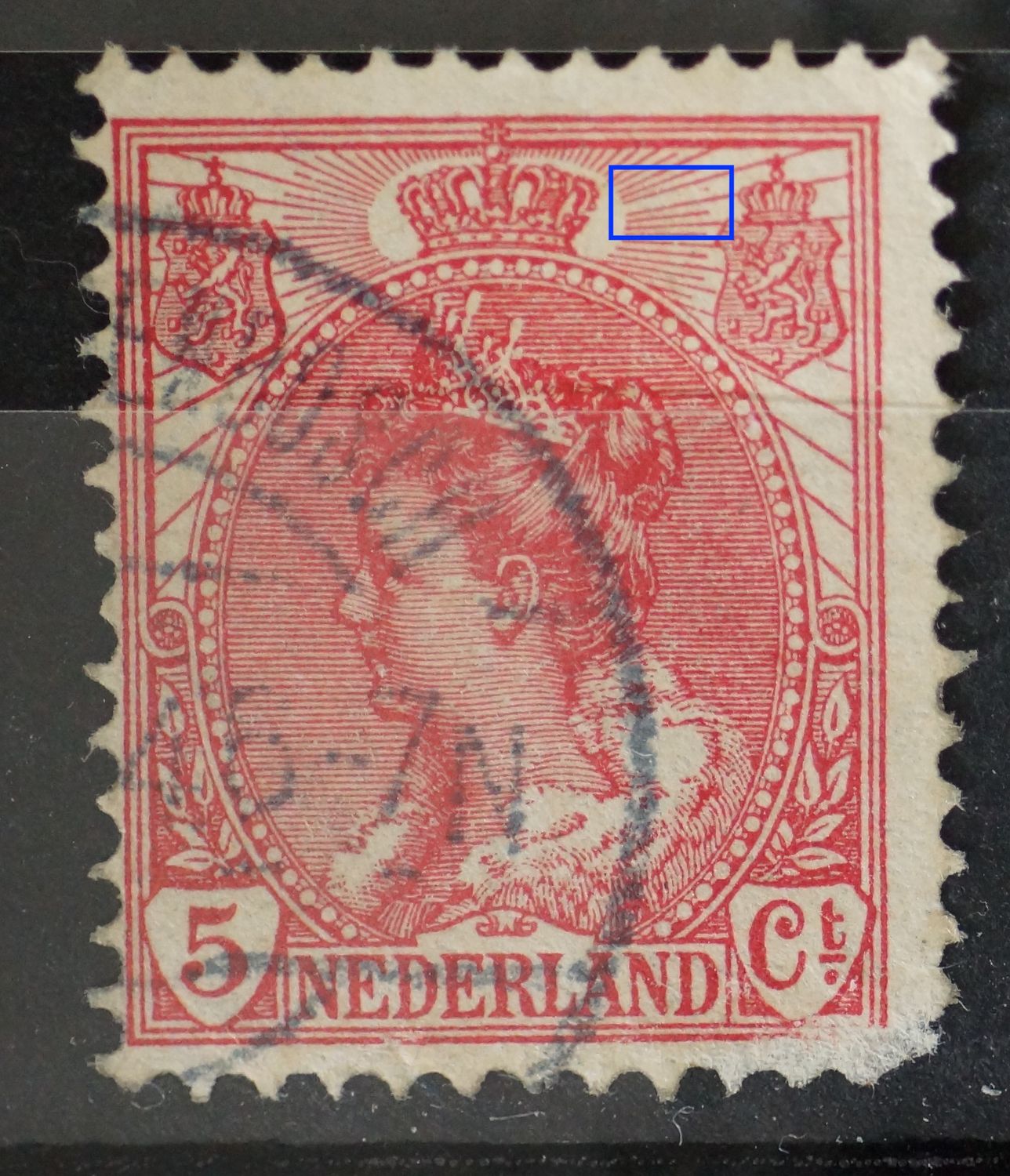NVPH 60 - ontbrekende straal rechts van kroon