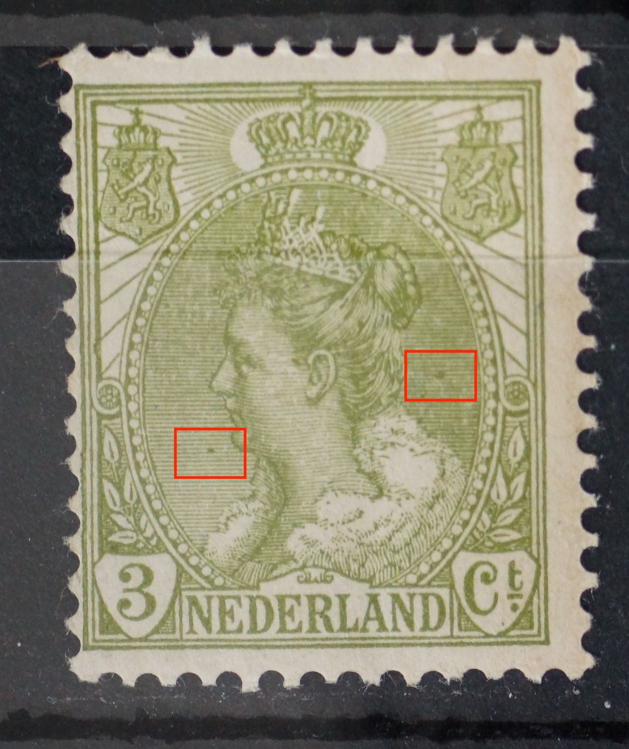 NVPH 57 - groene punten links en rechts in de arcering