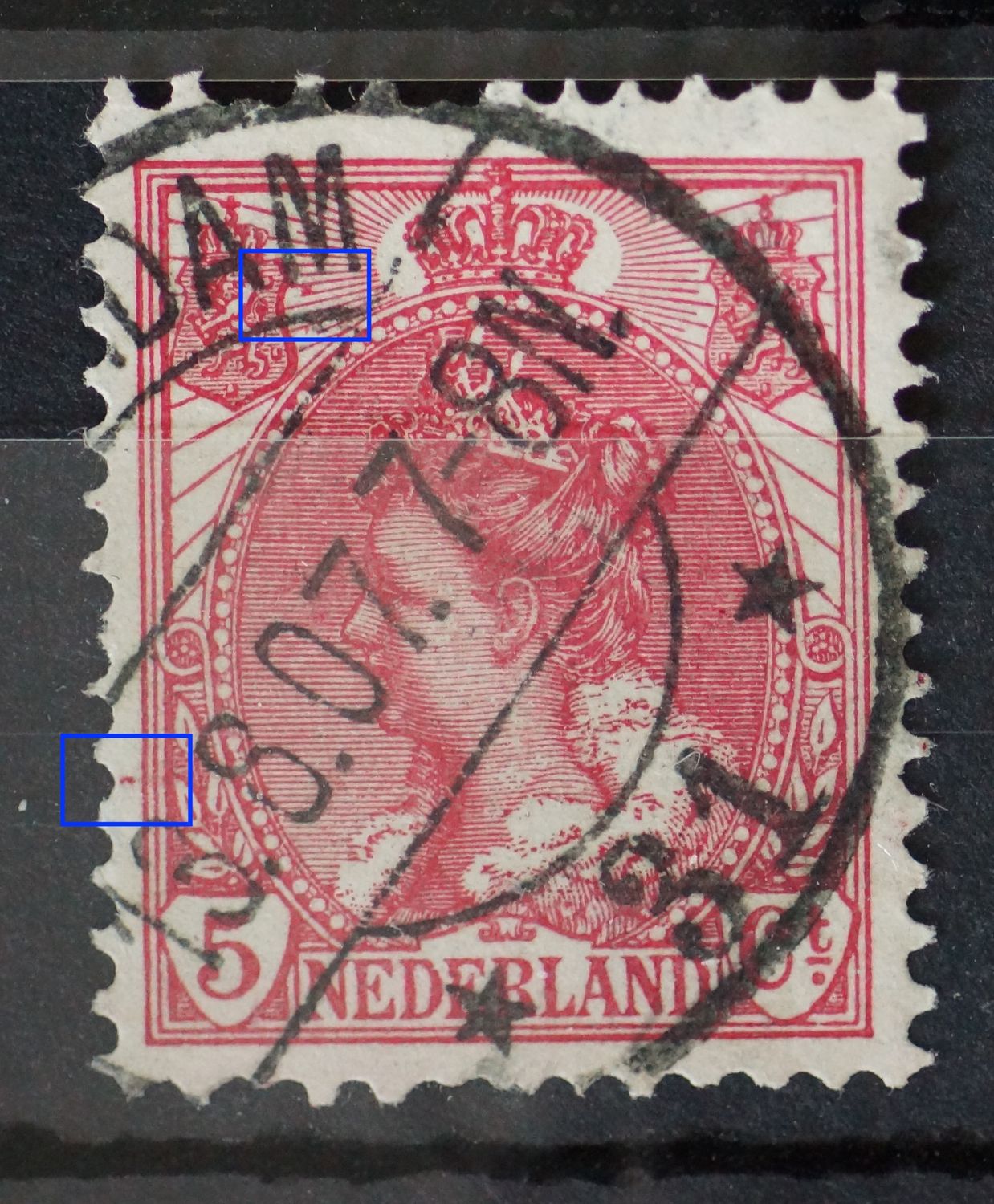 NVPH 60 - o.a. rode vlek tussen stralen links van kroon