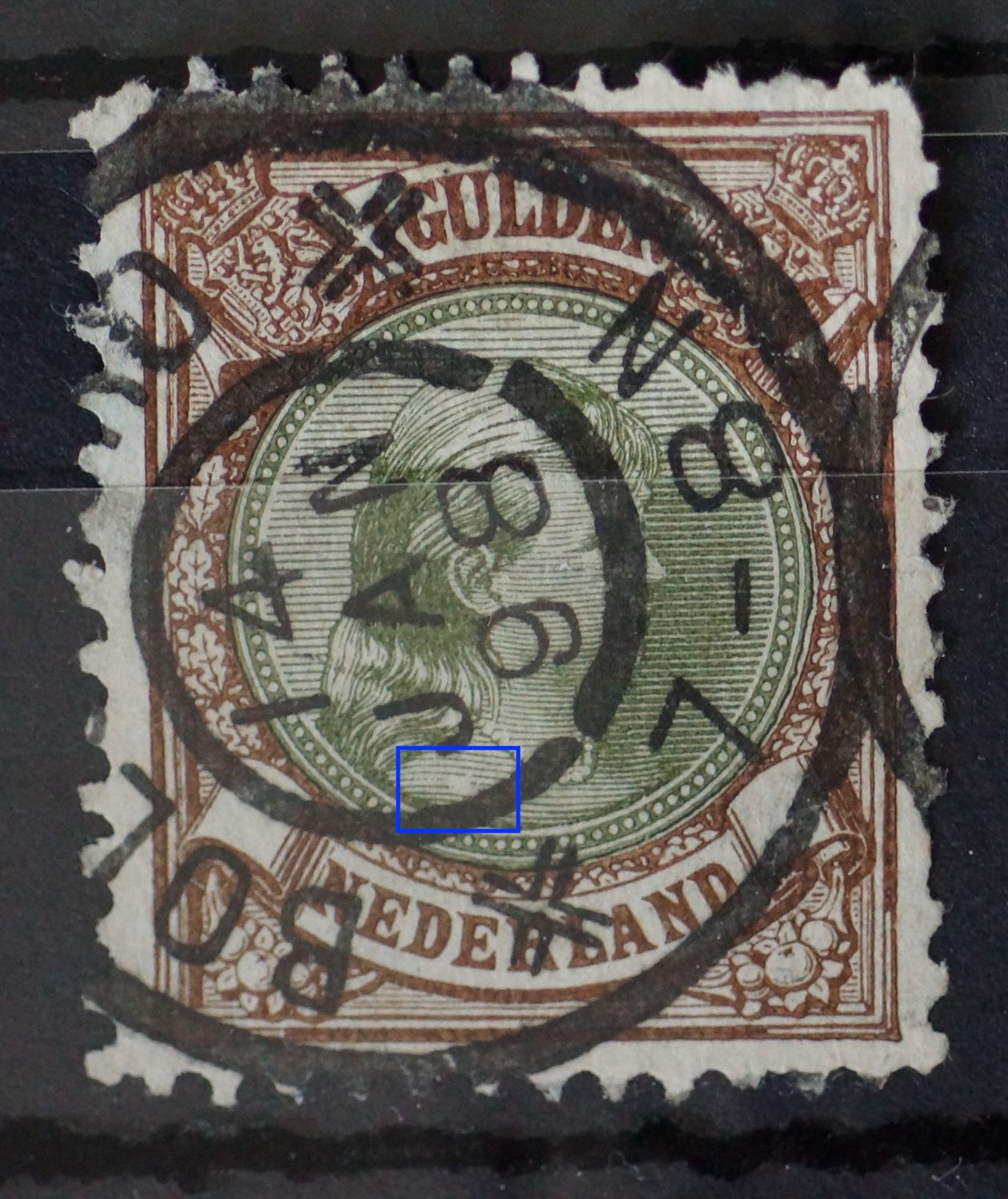 NVPH 46 - witte vlek / breuk in arcering linksonder