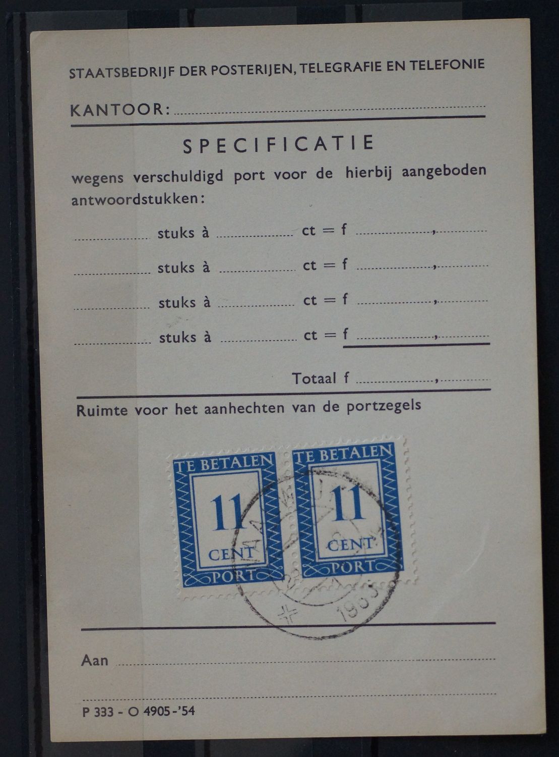 Portformulier Haarlem (fl. 0,22)
