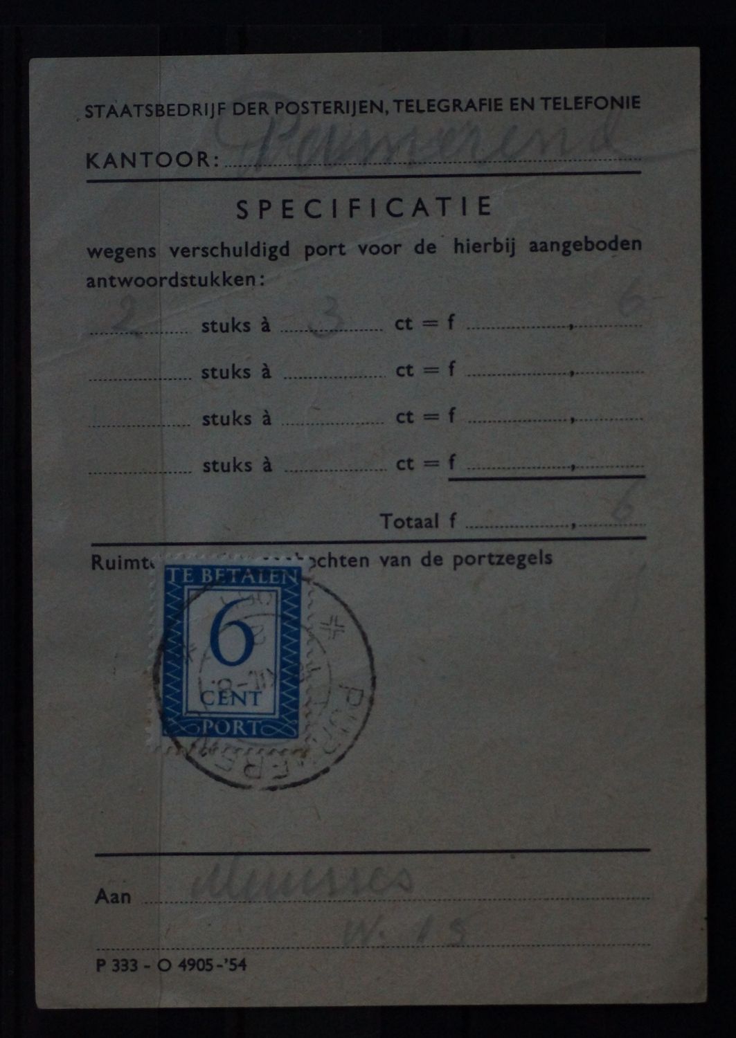 Portformulier Purmerend (fl. 0,06)
