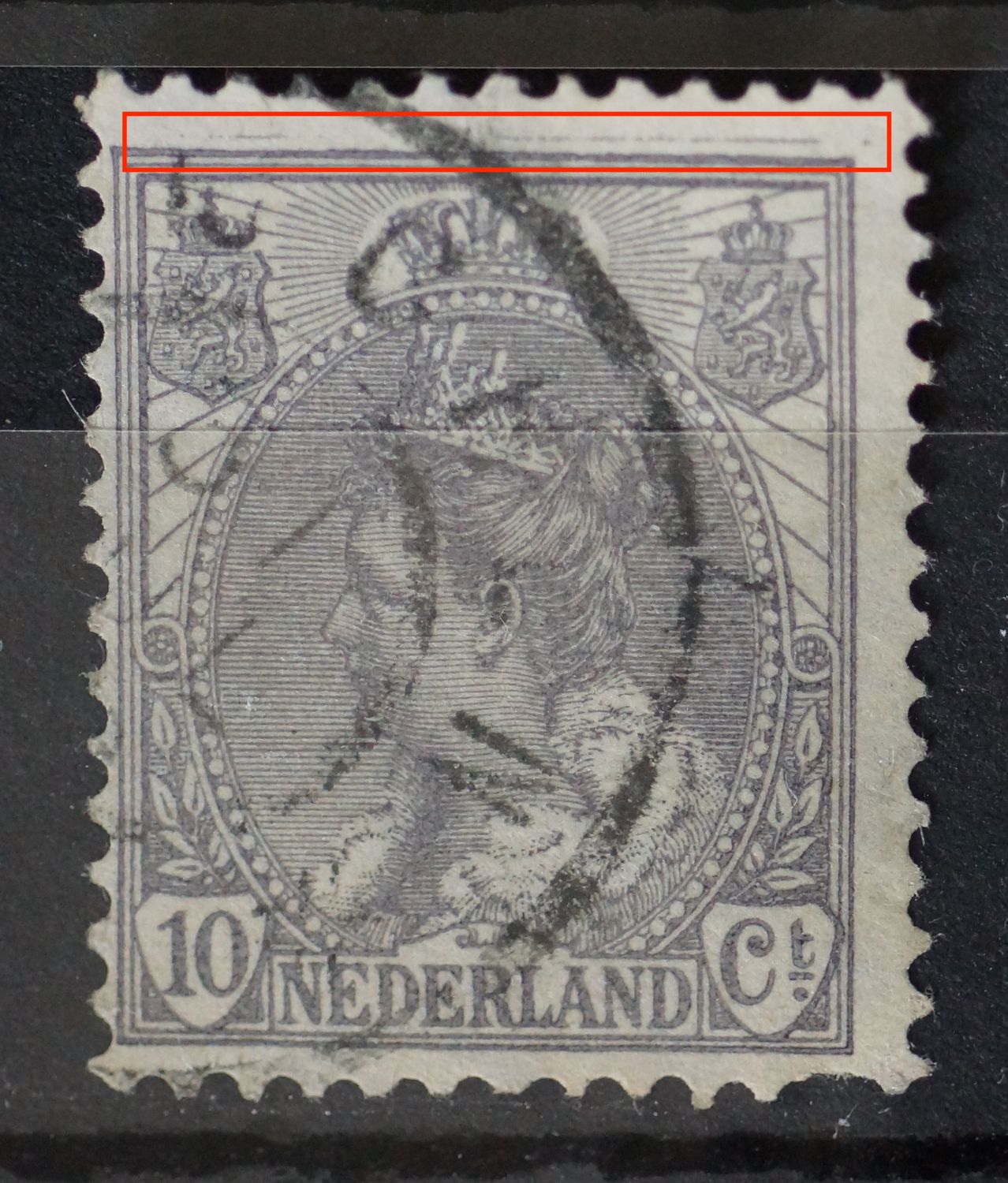 NVPH 62 - extra grijze lijn boven het zegelbeeld