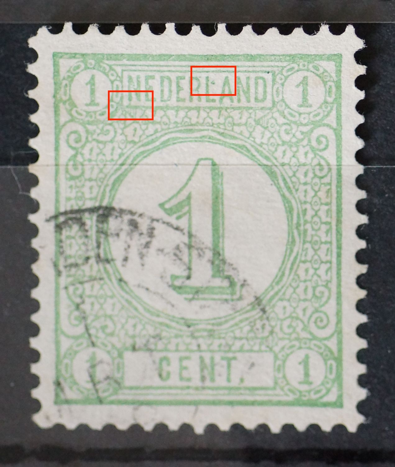 NVPH 31 - o.a. groene punt na de L van NEDERLAND