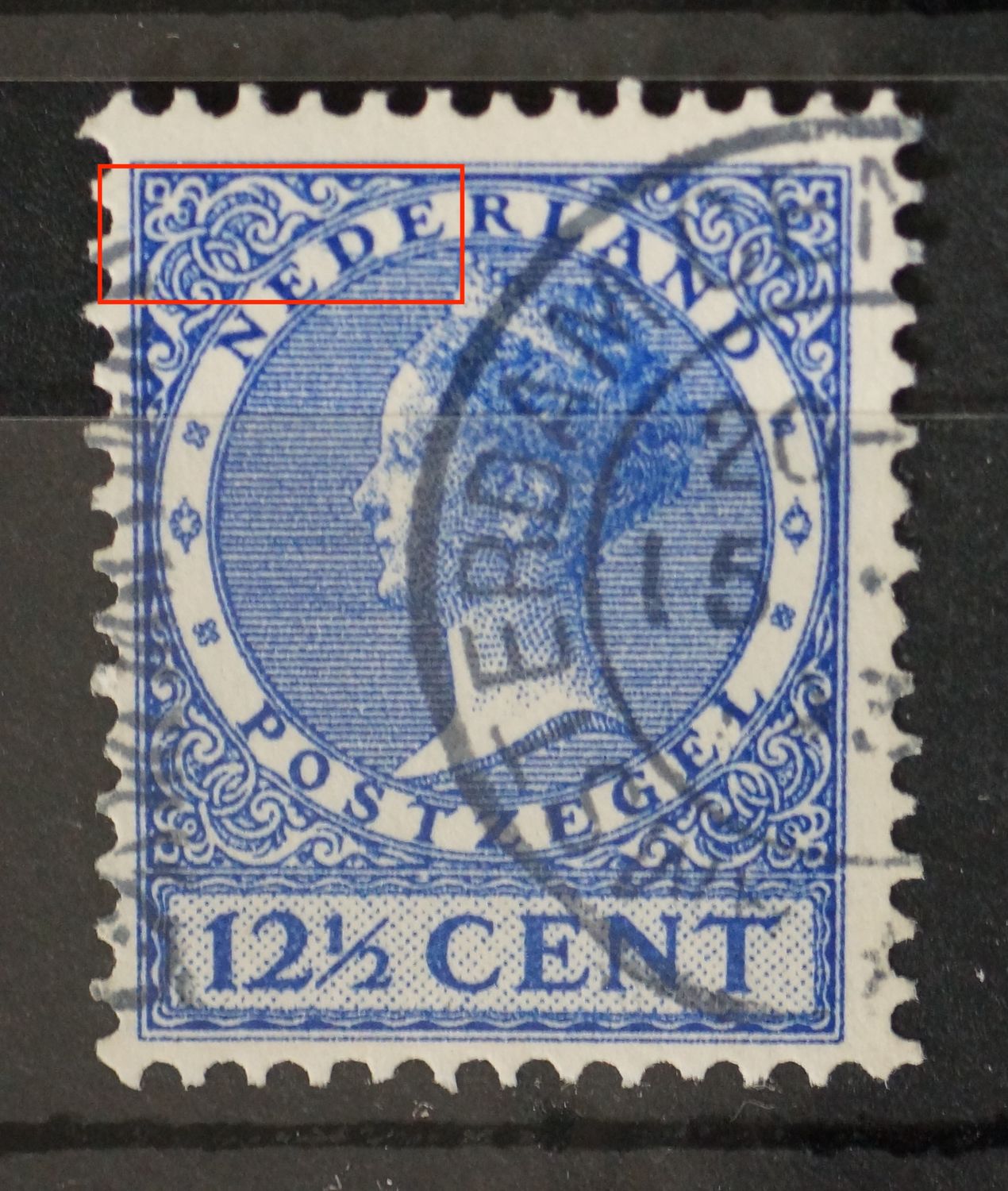 NVPH 185 - blauwe lijn o.a. door de 1e D van NEDERLAND