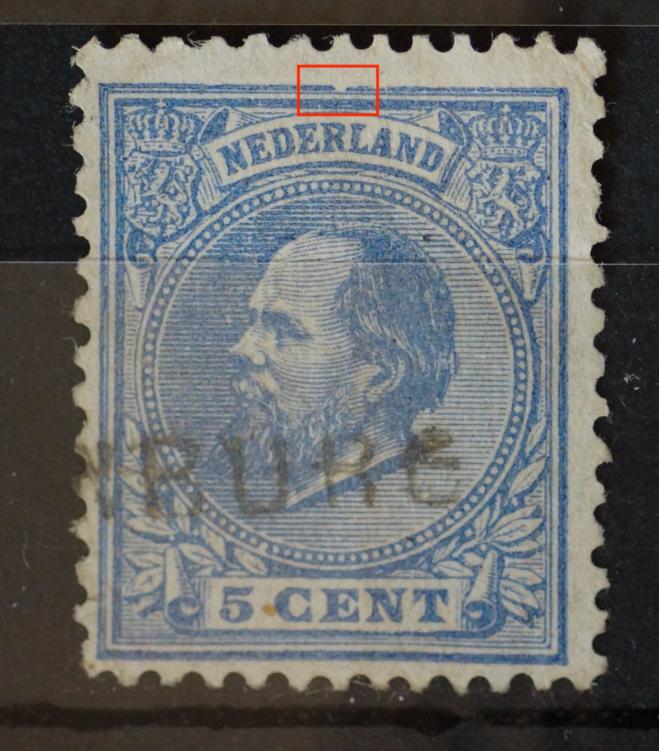 NVPH 19 - breuk in kaderlijn boven, midden NVPH 19 - breuk in kaderlijn boven, midden