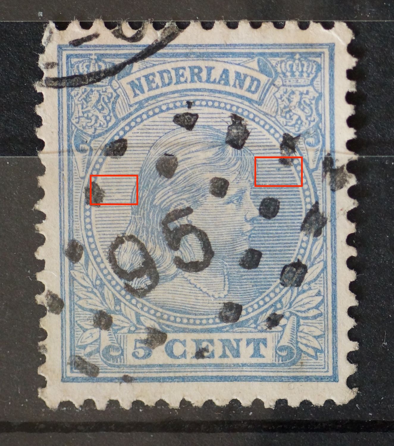 NVPH 35 - o.a. blauwe punt tussen arcering rechts