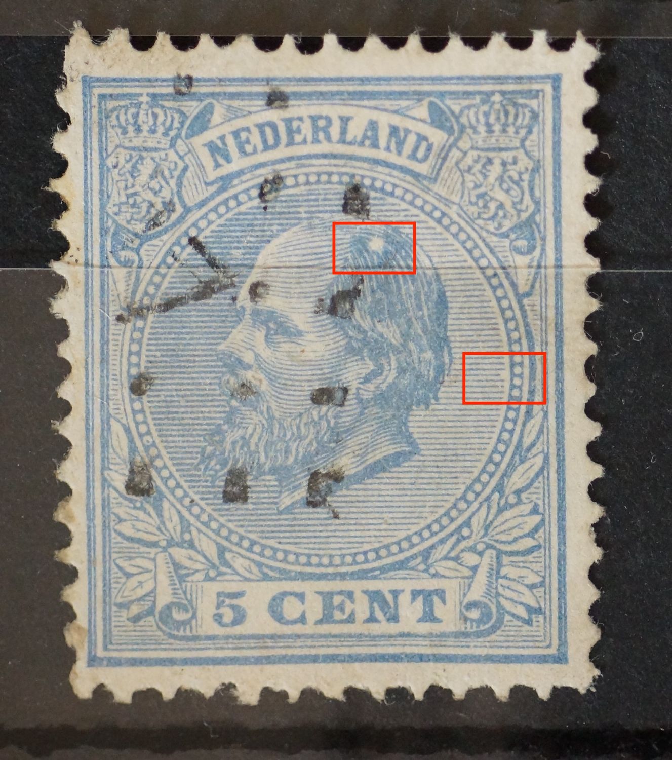 NVPH 19 - o.a. witte vlek in het haar