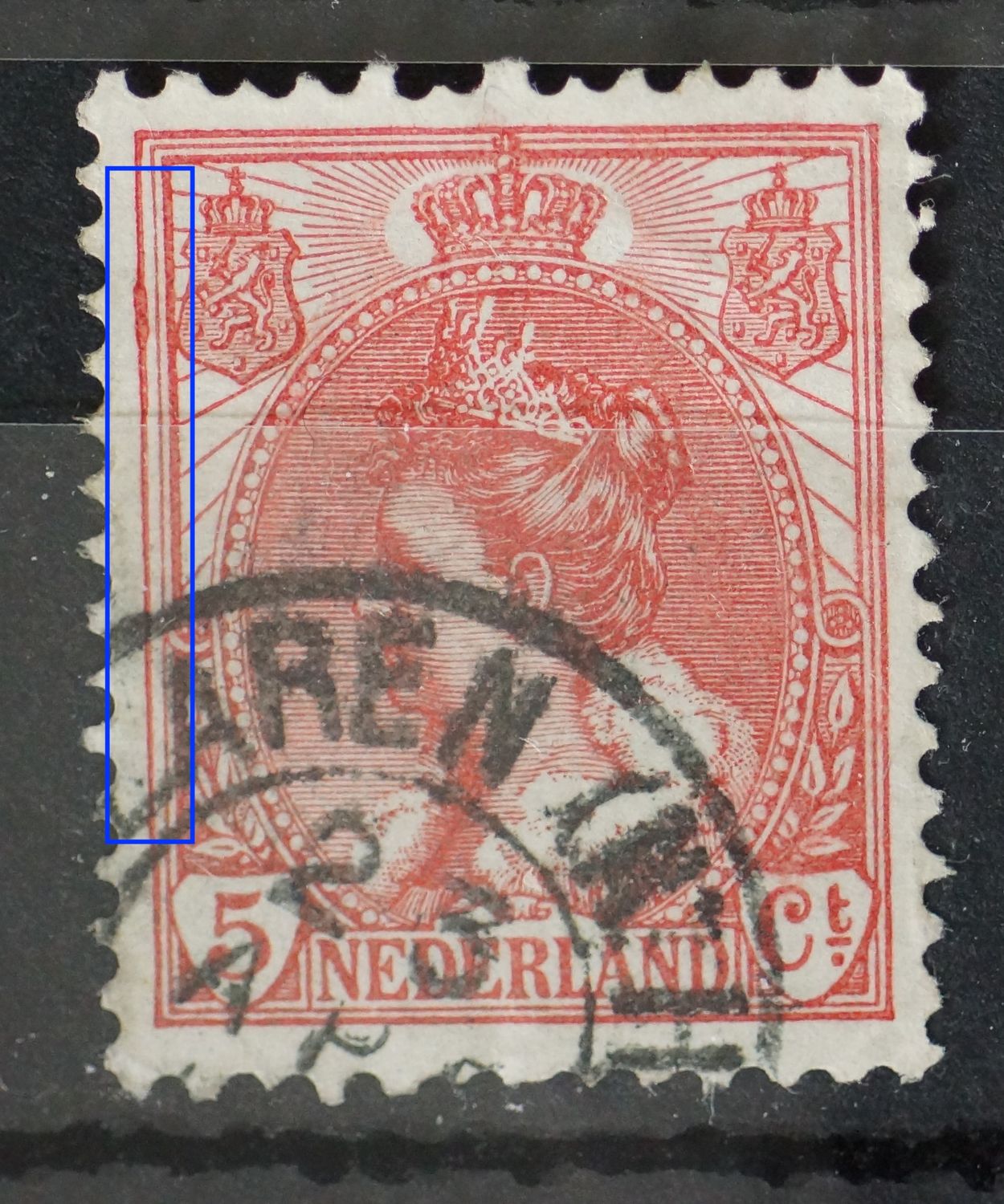 NVPH 60 - verdikking in linker kaderlijn, die uitpuilt naar links NVPH 60 - verdikking in linker kaderlijn, die uitpuilt naar links