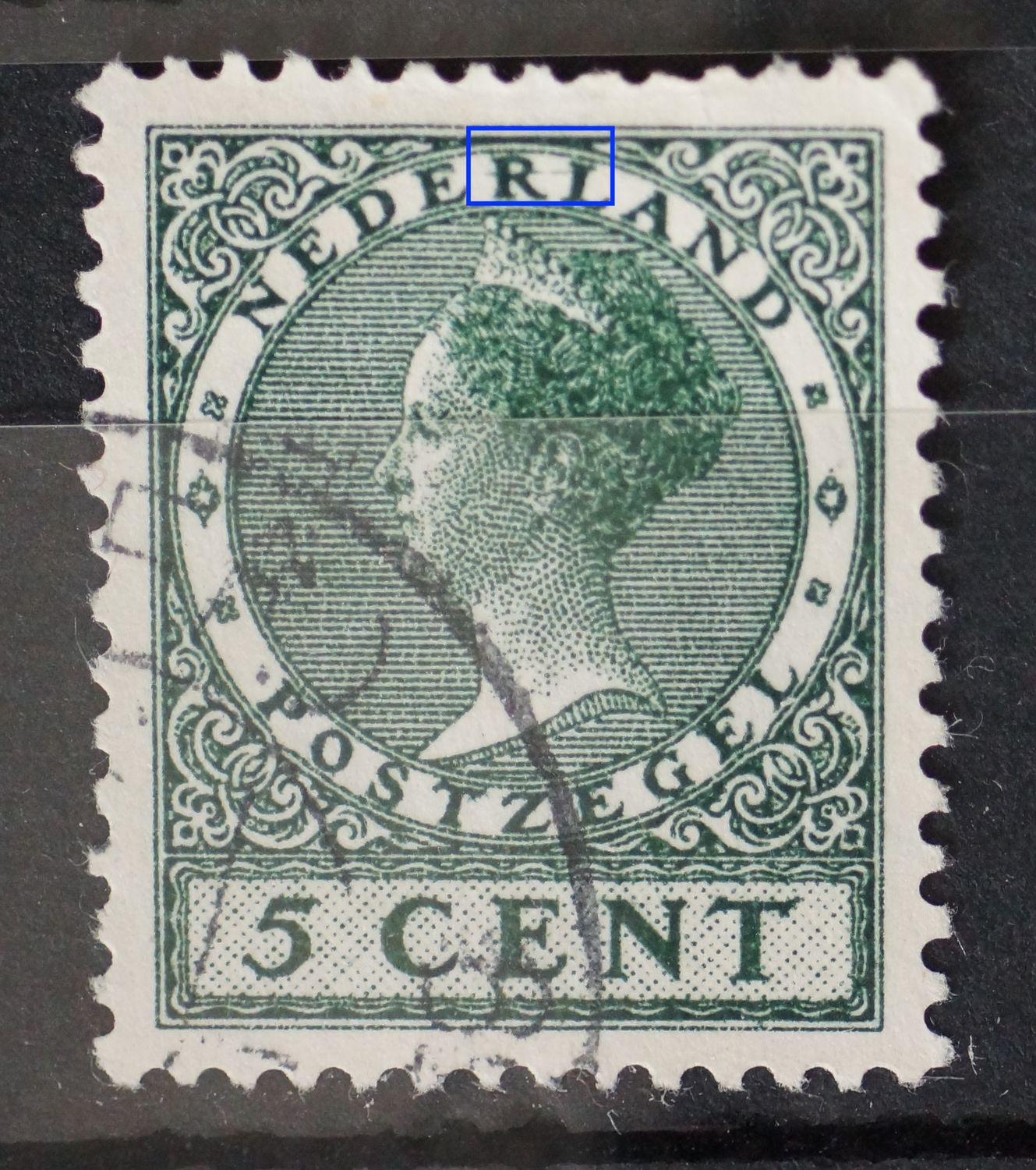 NVPH 177 - groene streep door de R van NEDERLAND