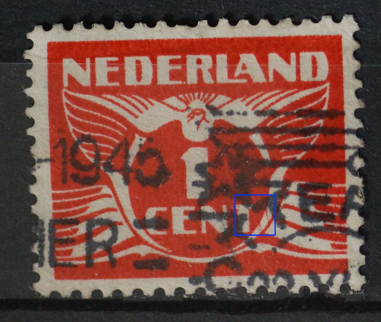 NVPH 170 - rode streep rechtsonder en vlekken daarnaast