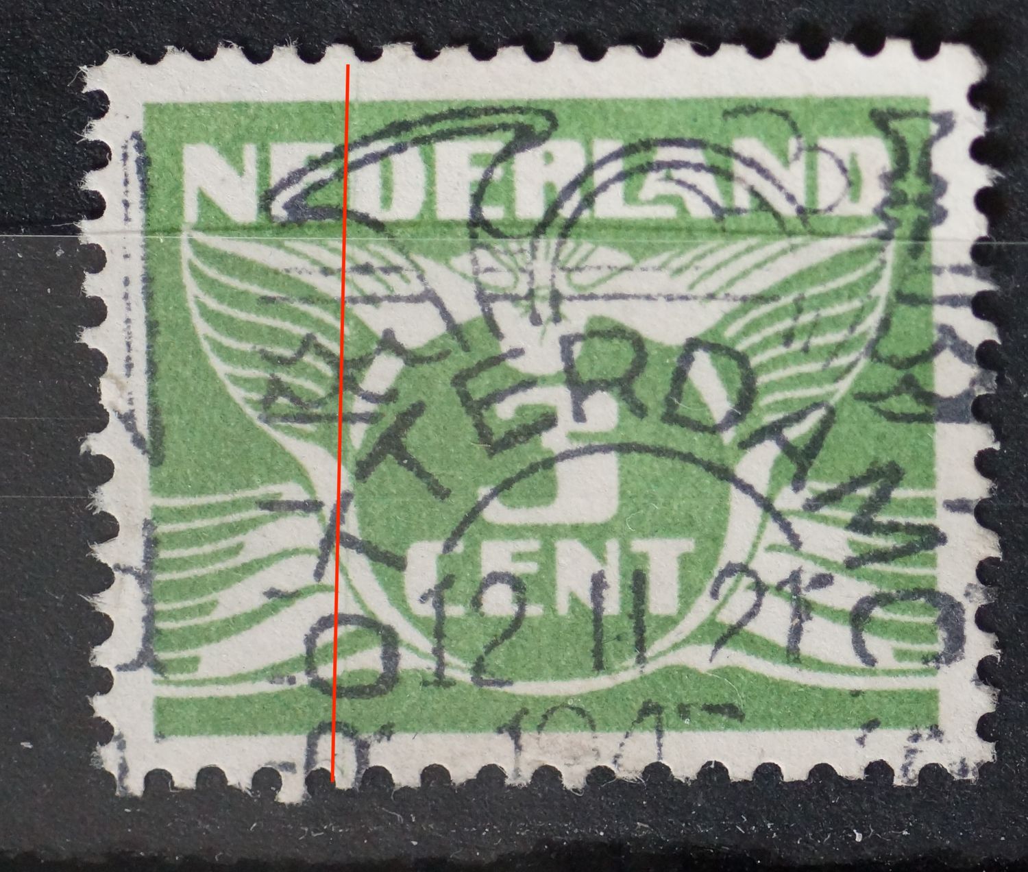 NVPH 175 - verticale groene rakellijn links