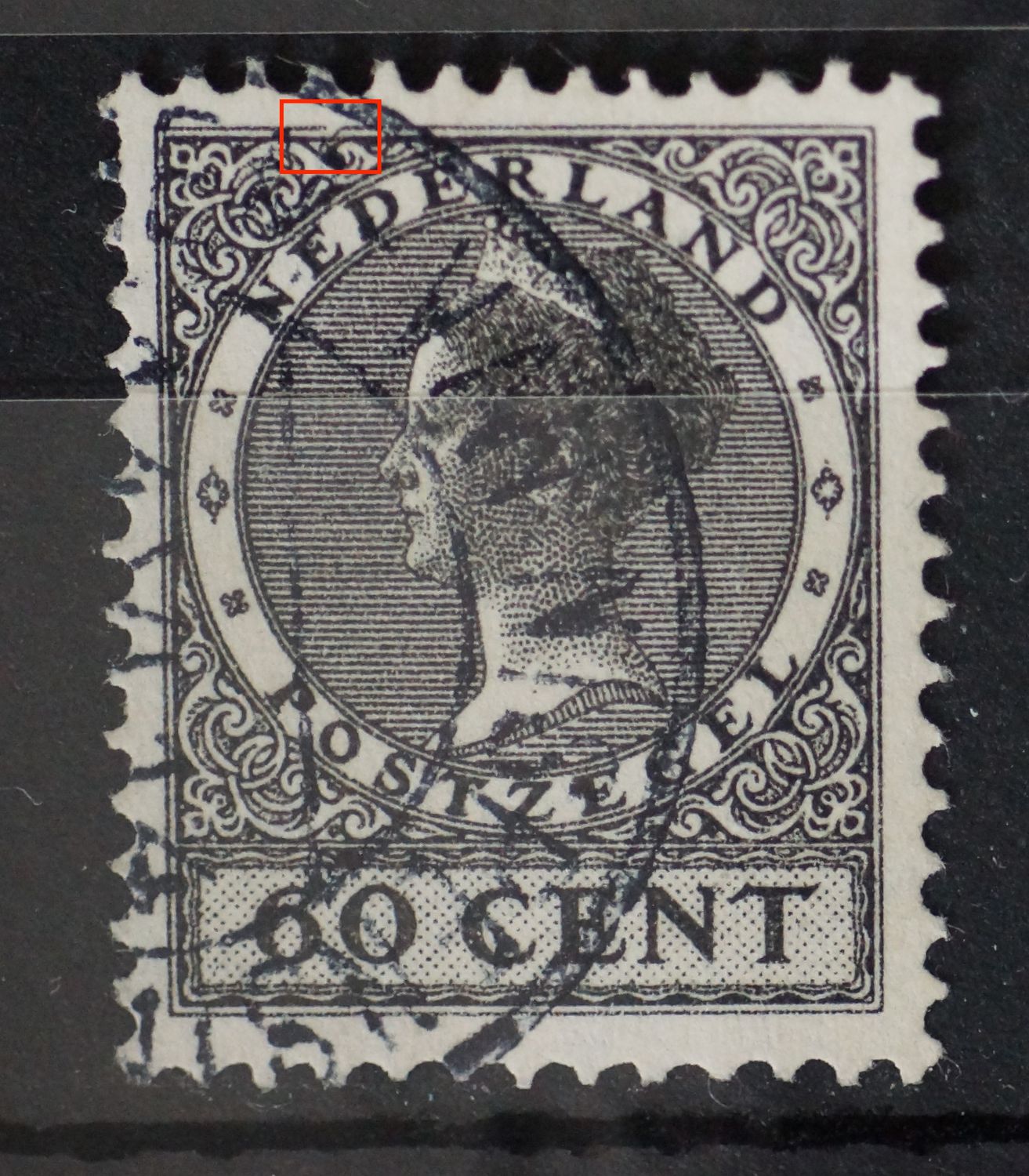 NVPH 198 - breuk in kaderlijn boven, links NVPH 198 - breuk in kaderlijn boven, links