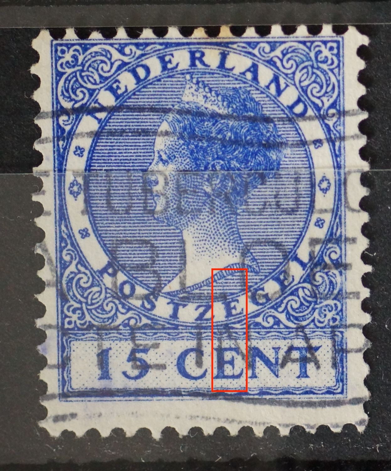 NVPH 186 - verticale blauwe lijn onder