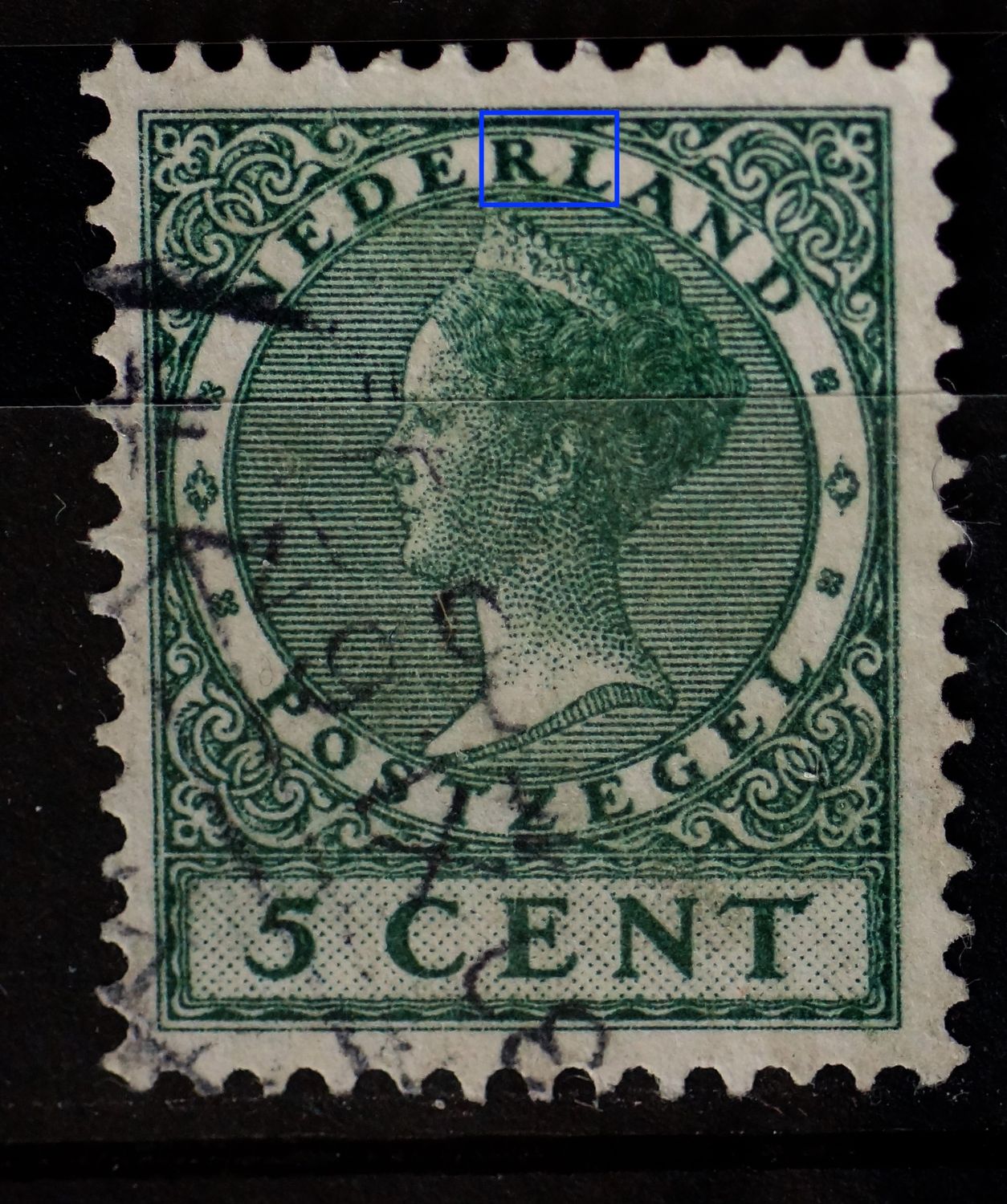 NVPH 177 - groene diagonale streep door RL van NEDERLAND
