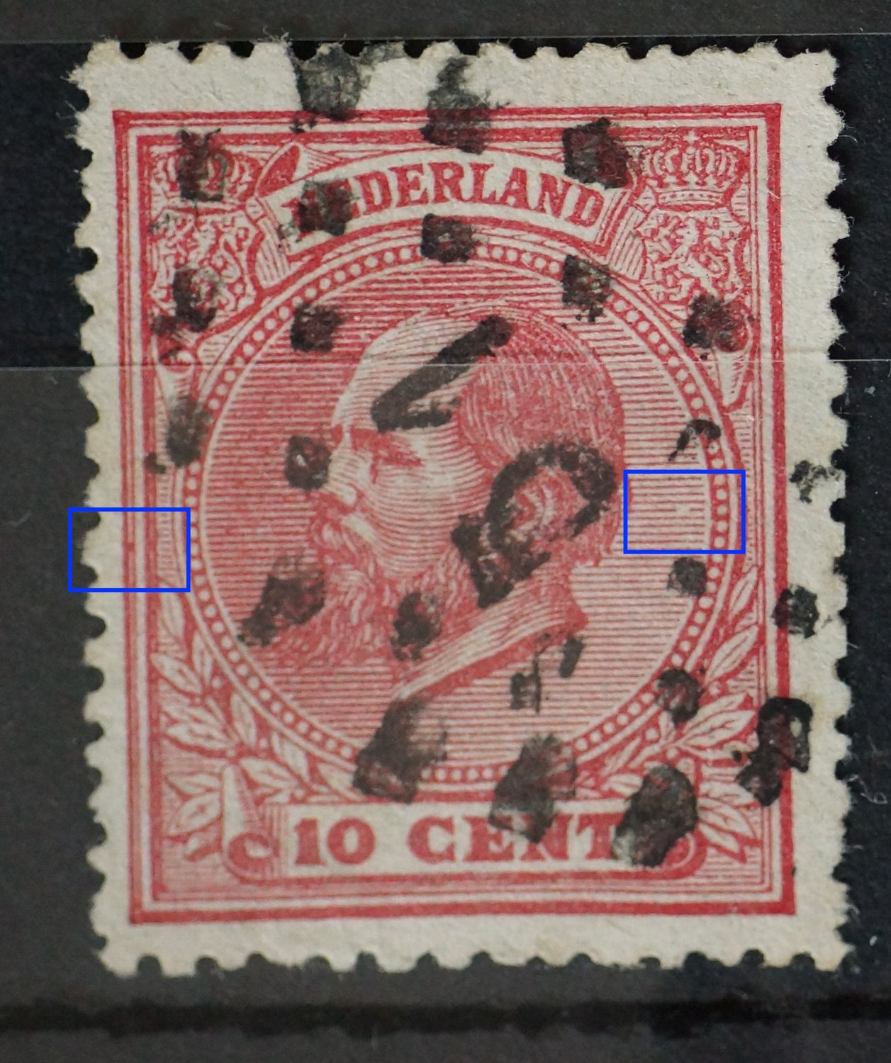 NVPH 21 - o.a. breuk in arcering rechts