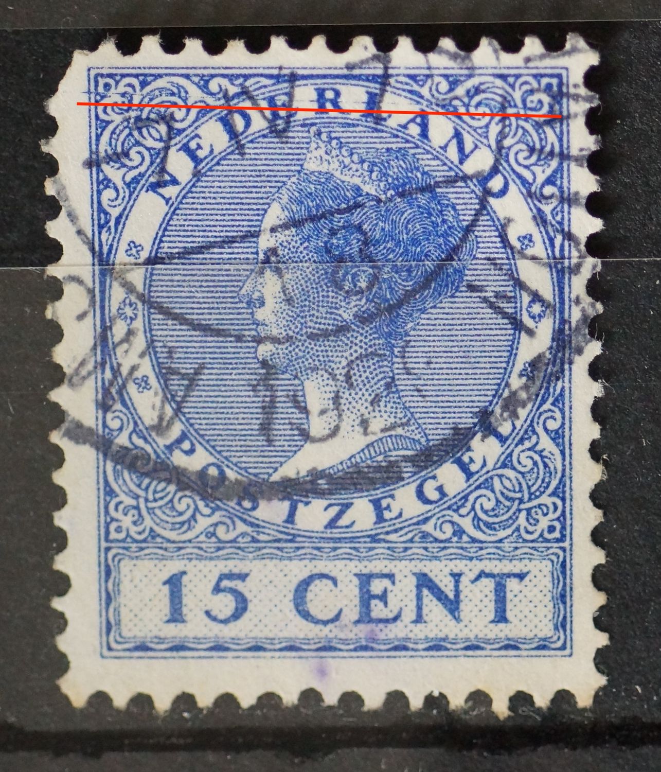 NVPH 155 - horizontale blauwe rakellijn boven