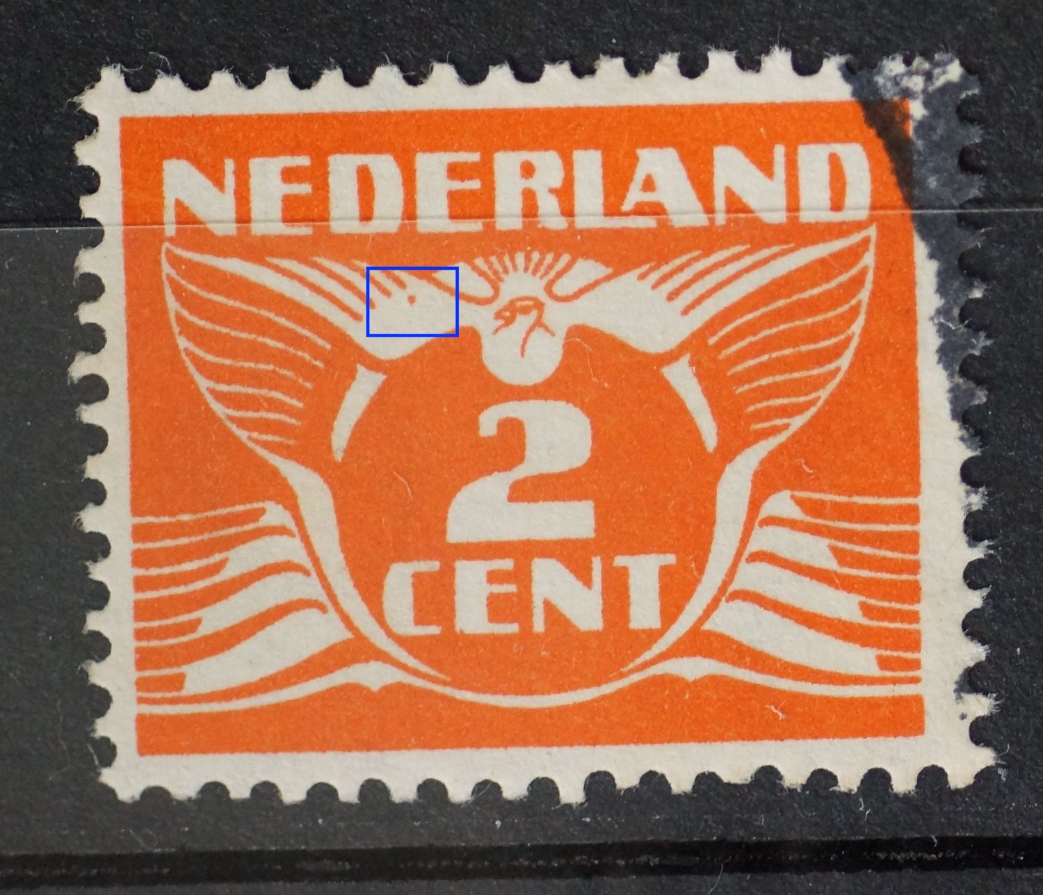 NVPH 173 - oranje vlekje in de vleugel links