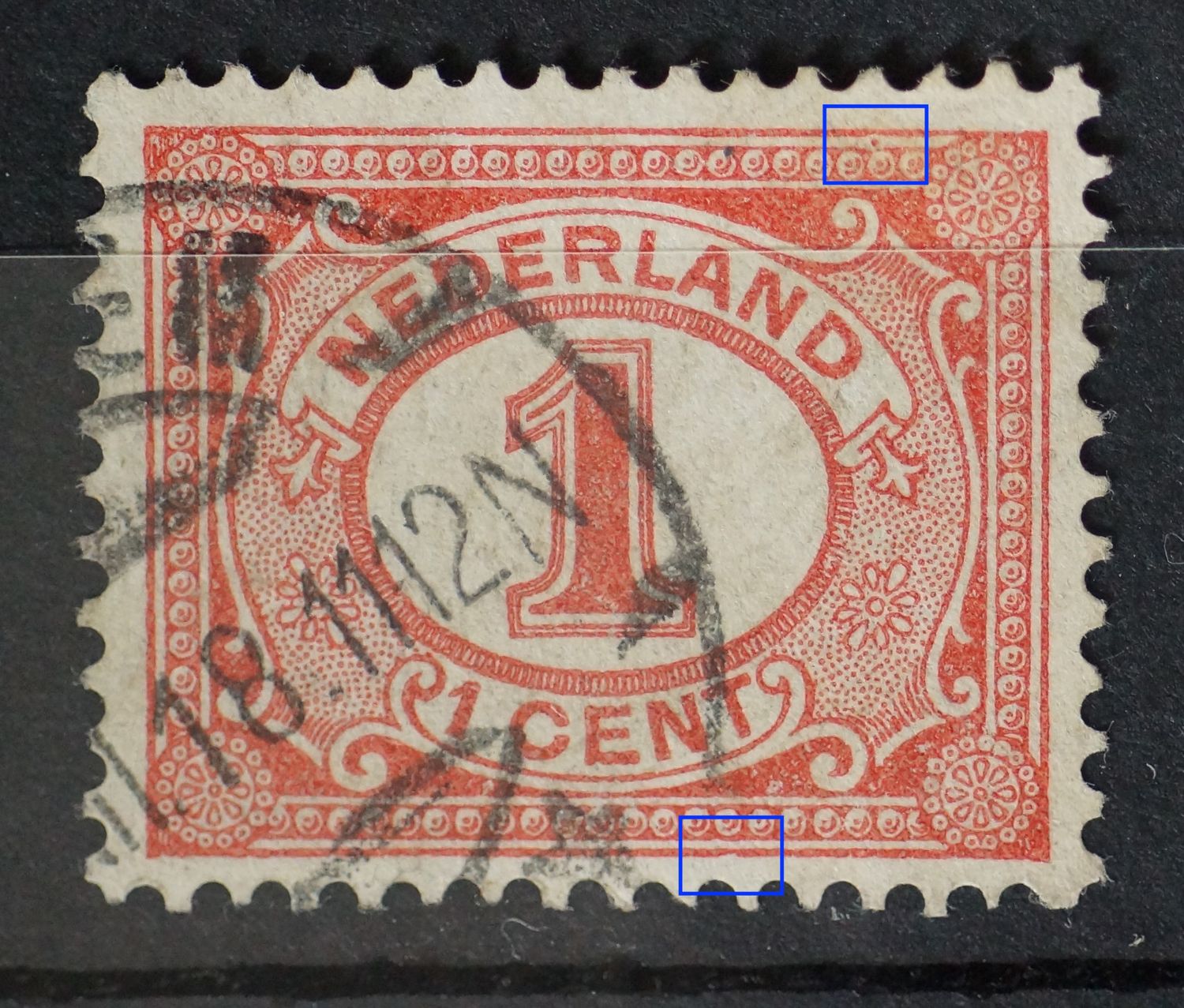 NVPH 51 - o.a. rode punt tussen kaderlijnen boven, rechts