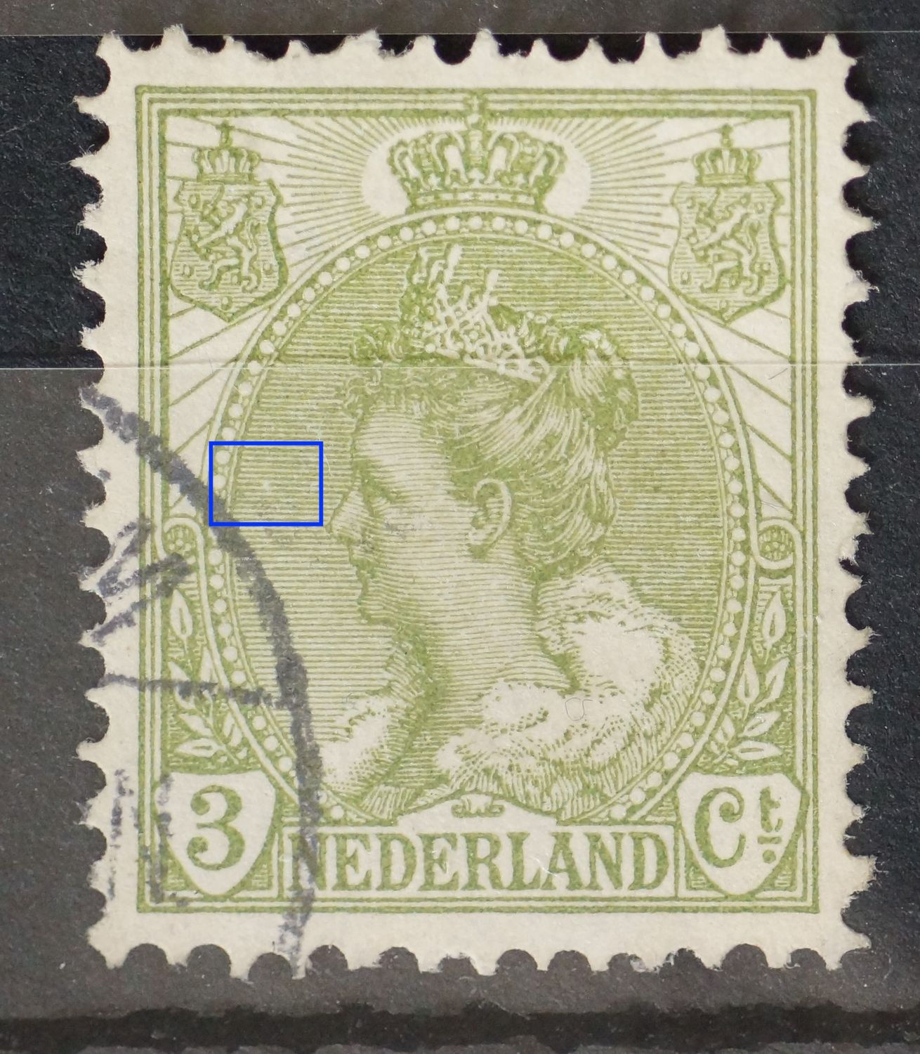 NVPH 57 - breuk in arcering voor het gezicht
