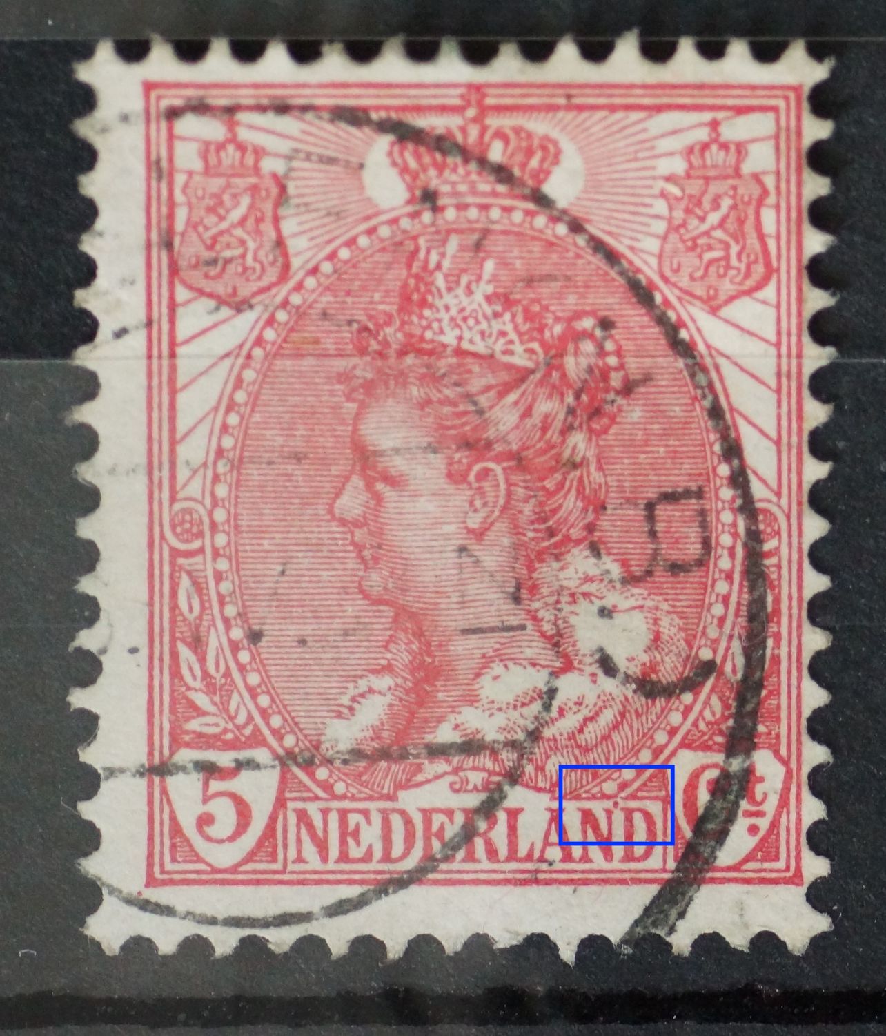 NVPH 60 - rode punt boven tussen ND van NEDERLAND