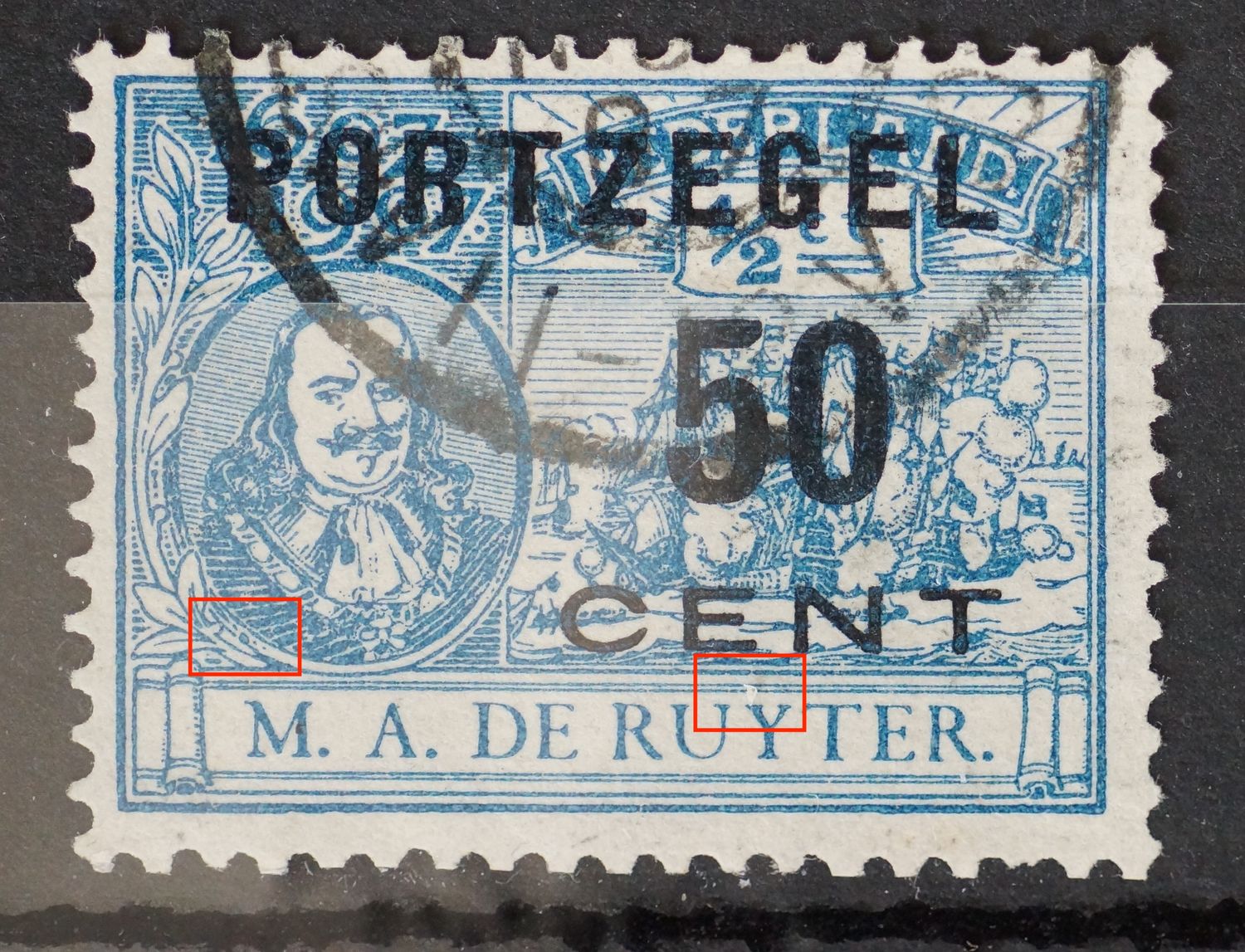 NVPH P 42 - o.a. blauwe vlek in rand medaillon NVPH P 42 - o.a. blauwe vlek in rand medaillon