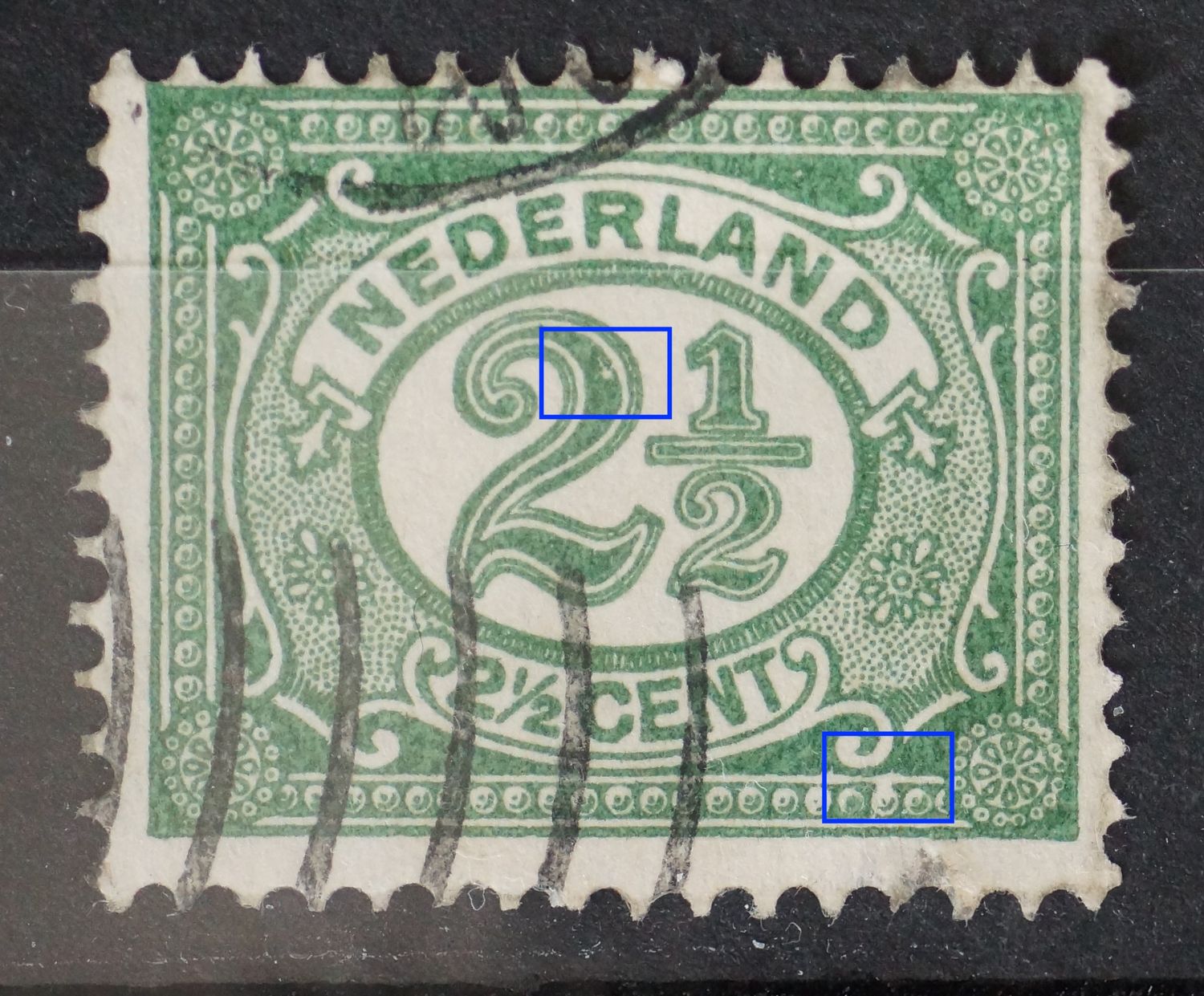 NVPH 55 - open parelrand rechtsonder en witte vlek in de grote 2
