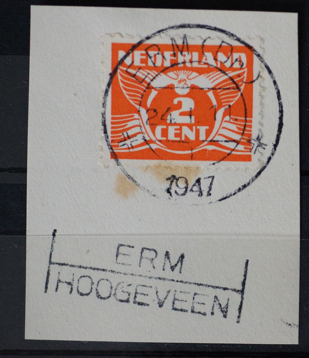 Erm (Dr.) 1 op NVPH 174 - tevens kantoornaamstempel Erm Hoogeveen