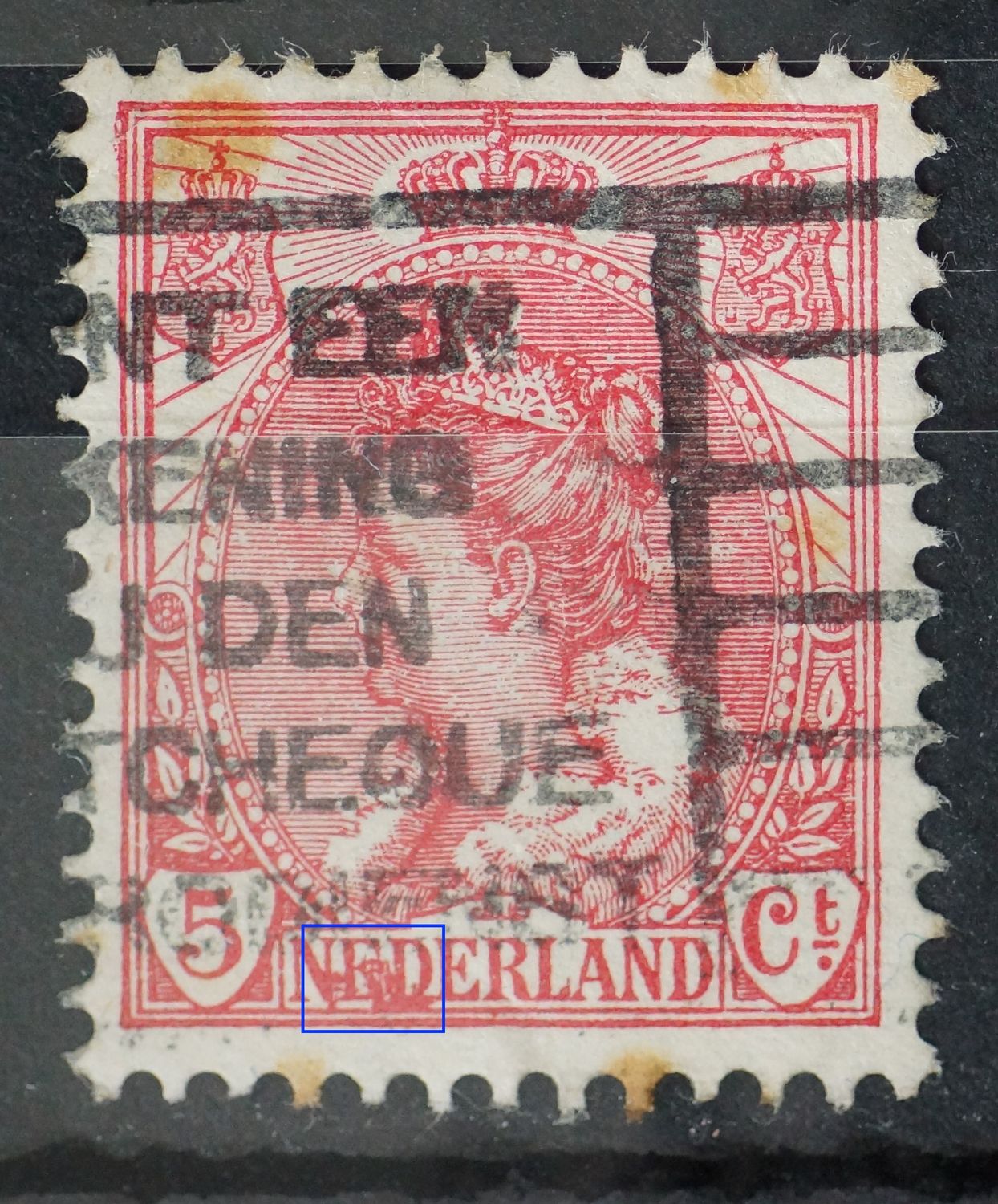 NVPH 60 - grote rode vlek bij NE van NEDERLAND