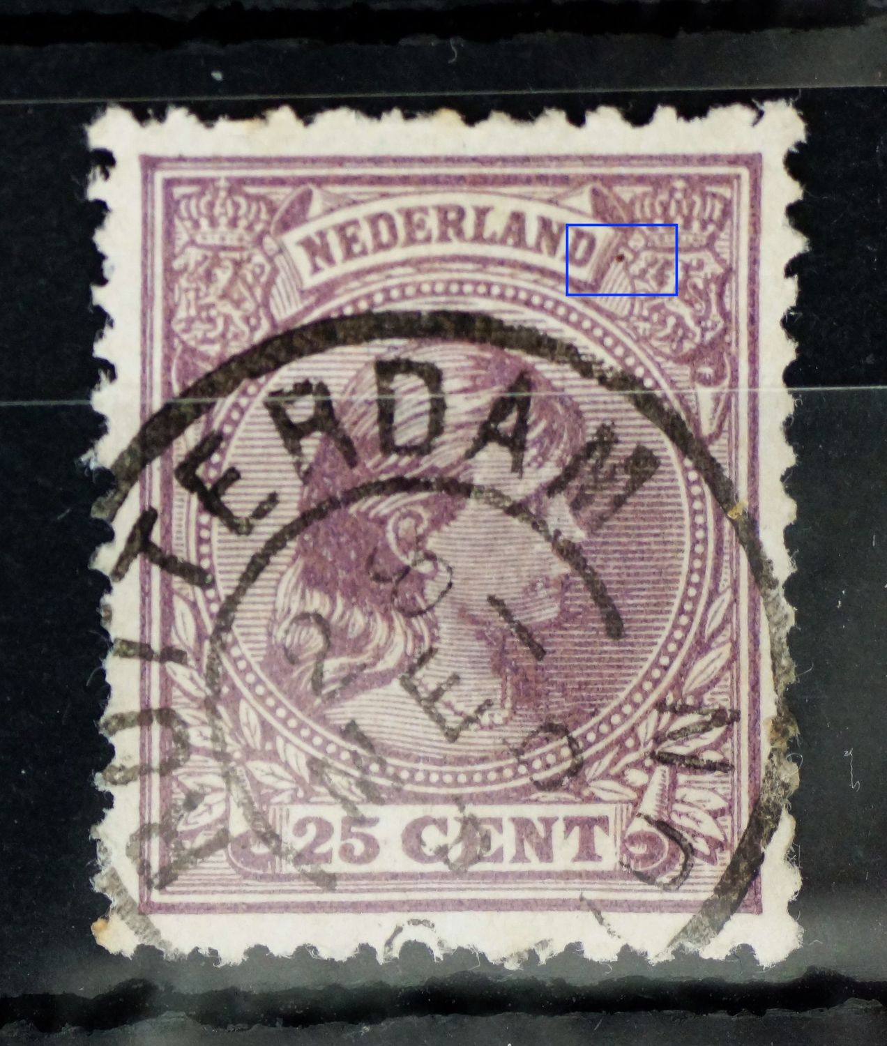 NVPH 42 - violette punt rechts van NEDERLAND
