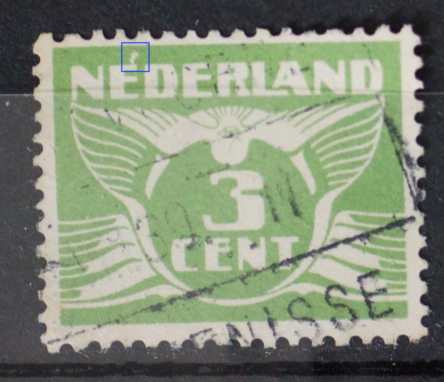 NVPH 174 - witte vlek bovenaan de 1e E van NEDERLAND