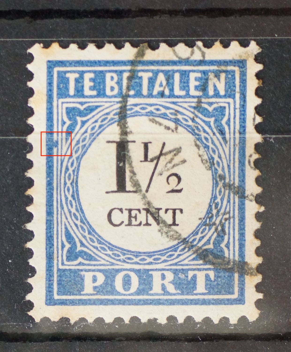 NVPH P15 - blauwe vlek in kaderlijn links NVPH P15 - blauwe vlek in kaderlijn links