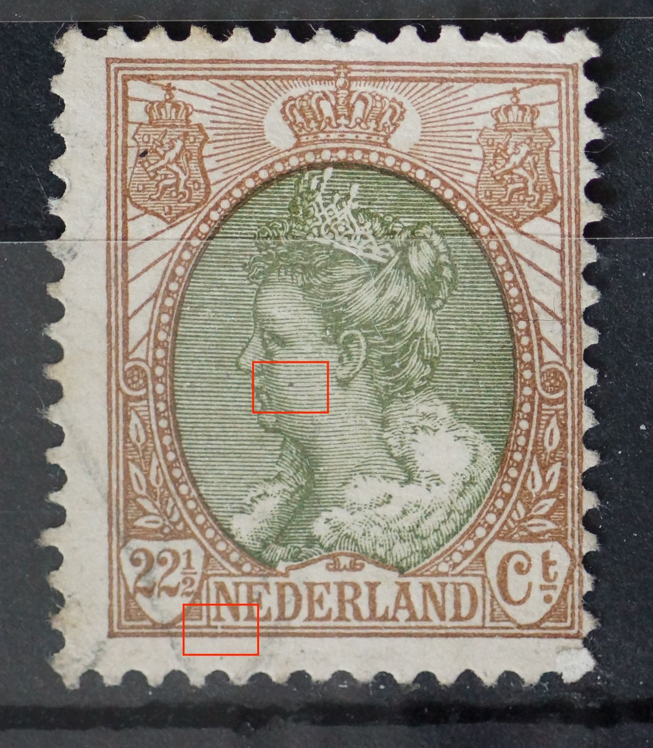 NVPH 70 - o.a. groene punt in het gezicht NVPH 70 - o.a. groene punt in het gezicht