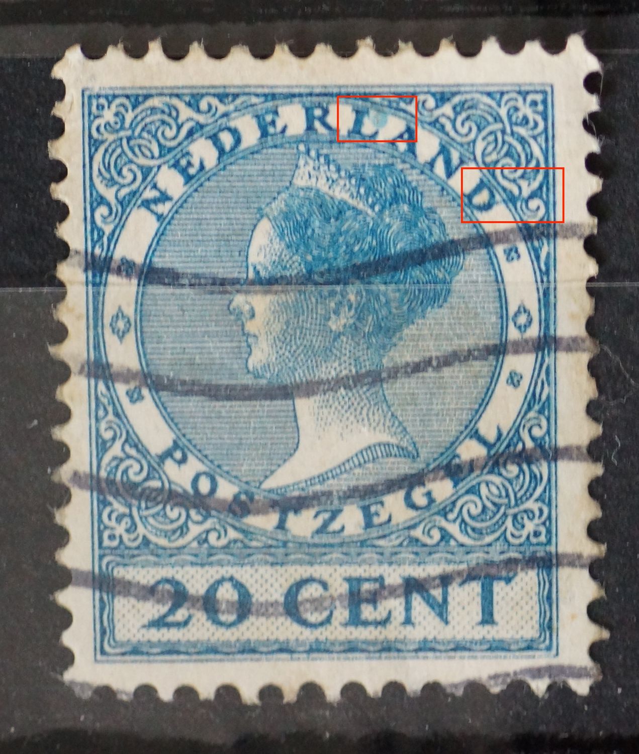 NVPH 188 - blauwe watervlek en blauwe streep boven