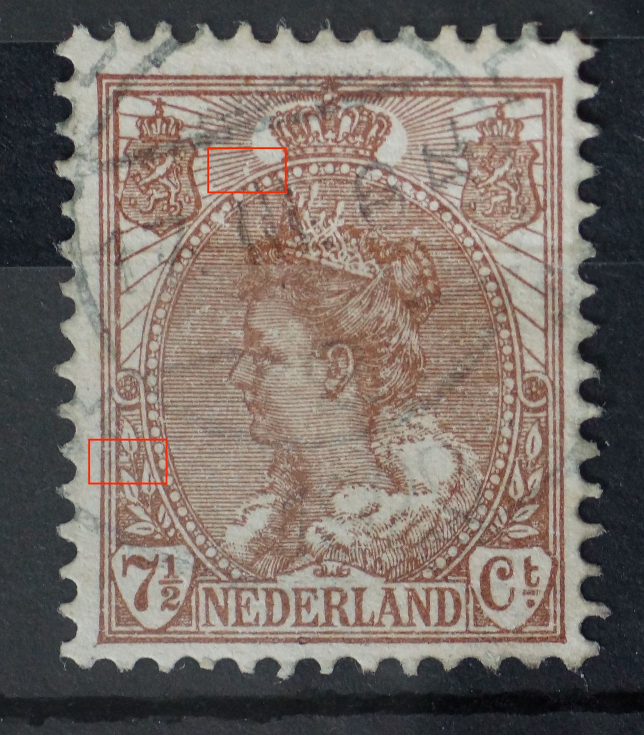 NVPH 61 - breuken in stralen links van kroon