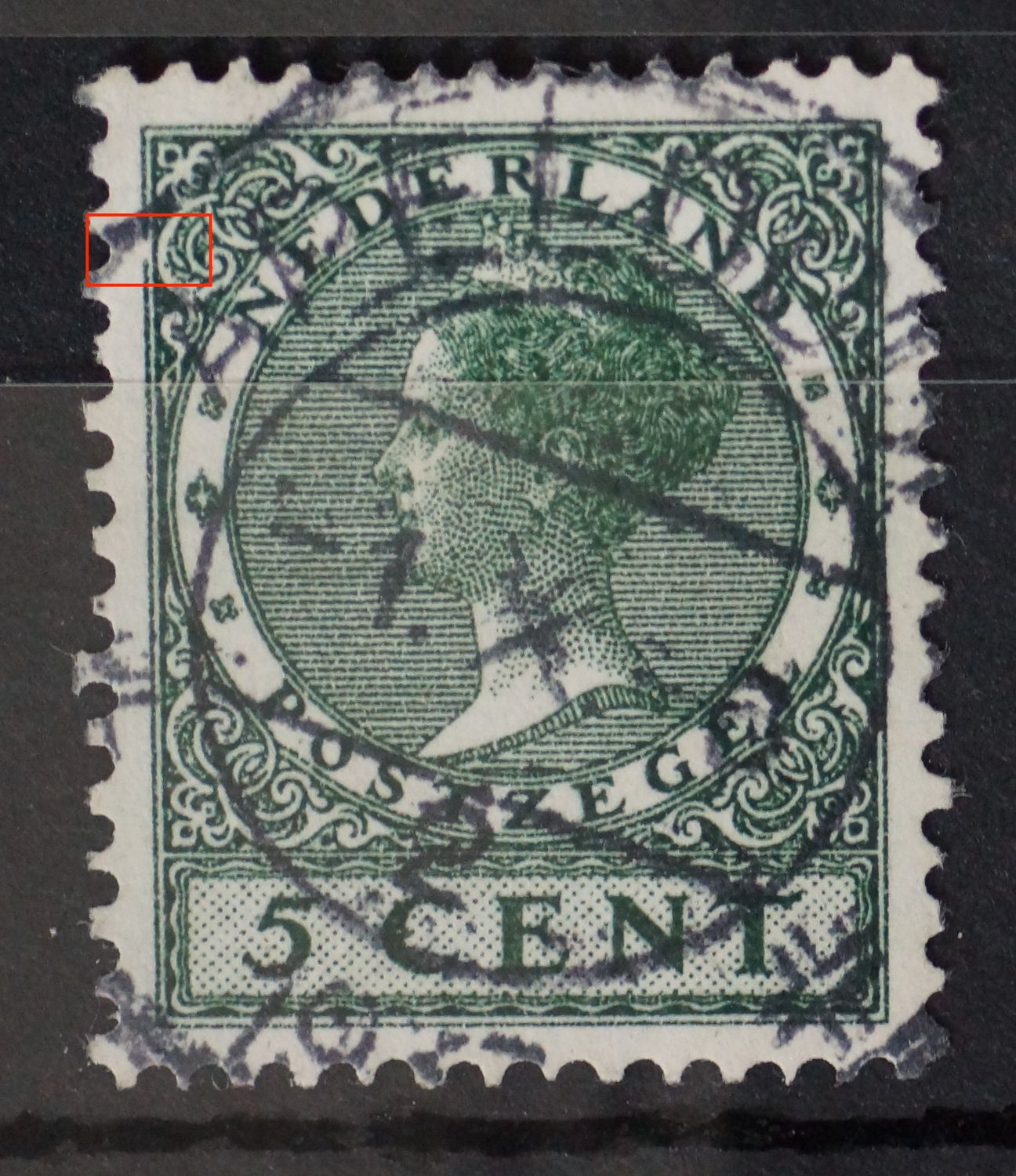 NVPH 177 - breuk in kaderlijn links, boven NVPH 177 - breuk in kaderlijn links, boven