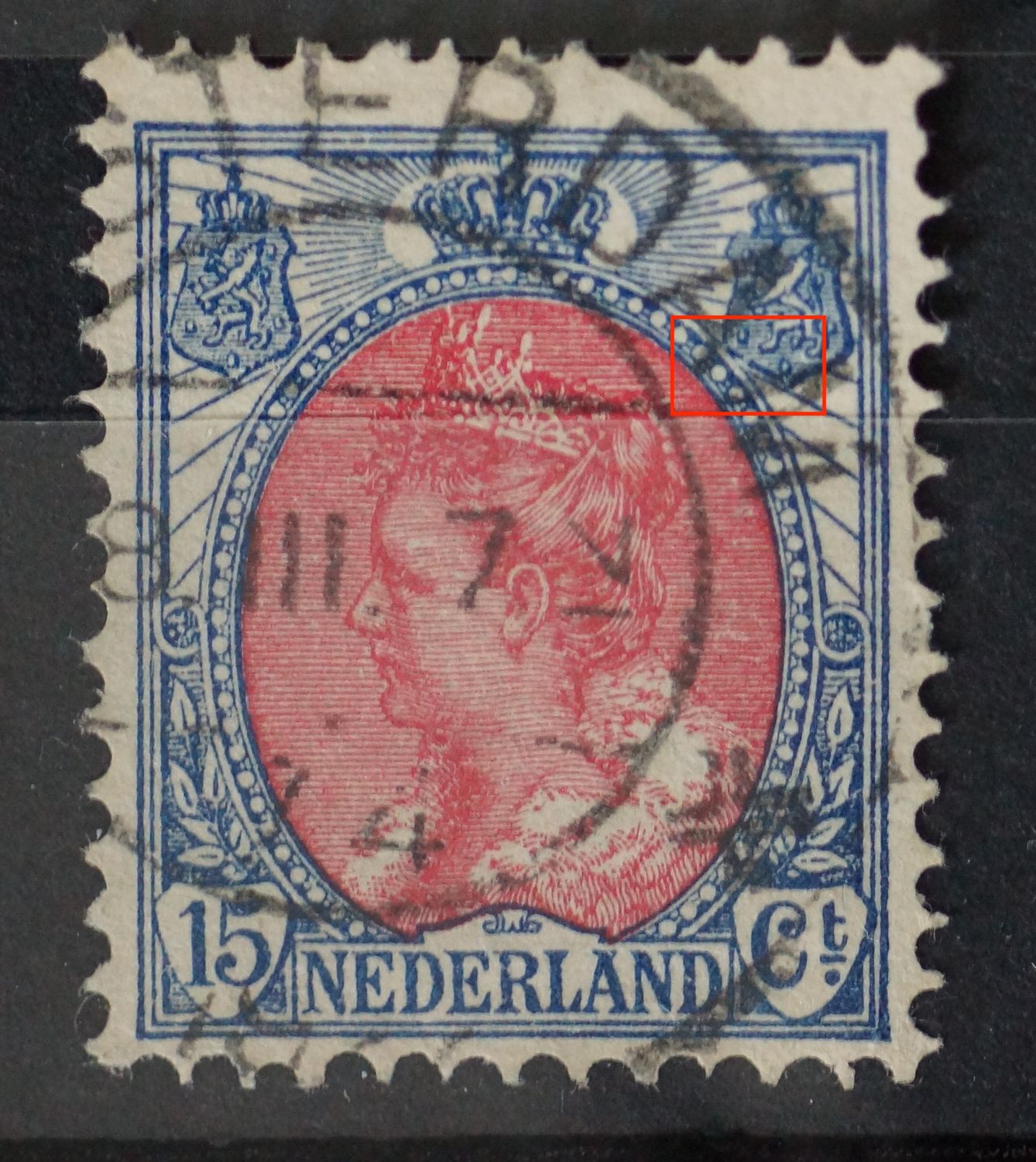NVPH 65 - o.a. breuk in onderzijde van rechter wapenschild
