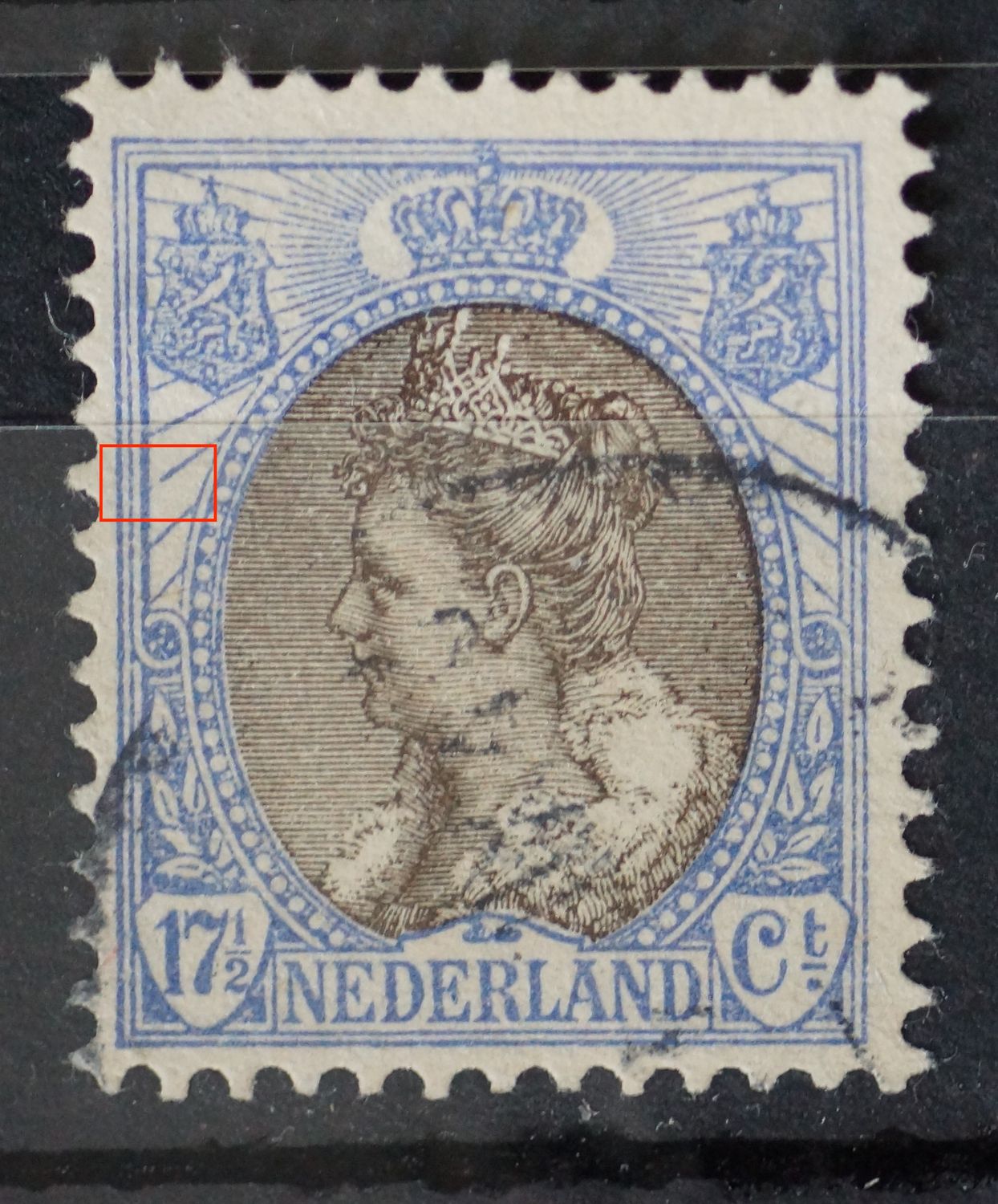 NVPH 67 - breuk in straal boven rozet links