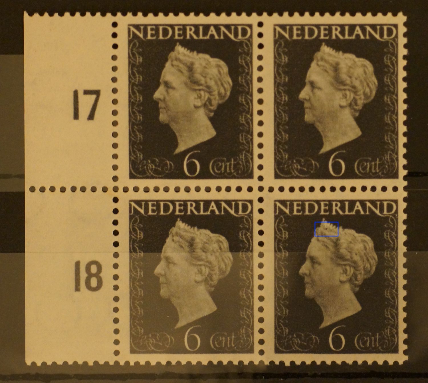 NVPH 475 (blok) - zwarte vlek in de kroon (zegel 172)