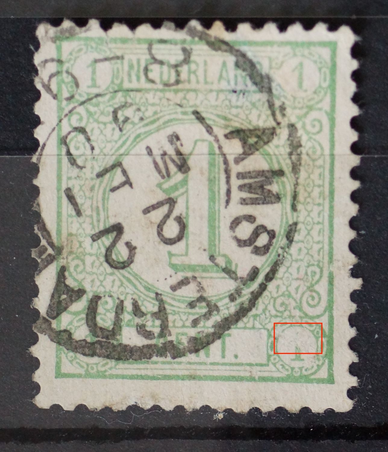 NVPH 31 - witte vlek in de 1 rechtsonder.