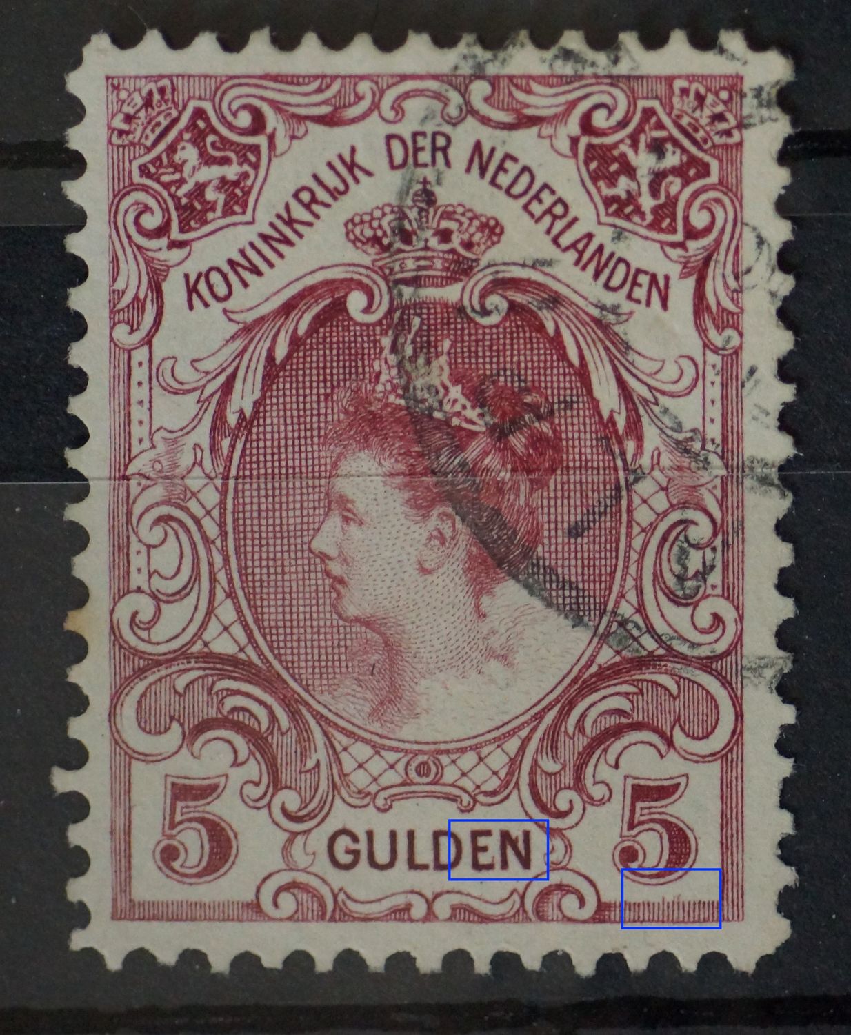 NVPH 79 - o.a. vlekken in EN van GULDEN en verlengde arcering rechts daarvan