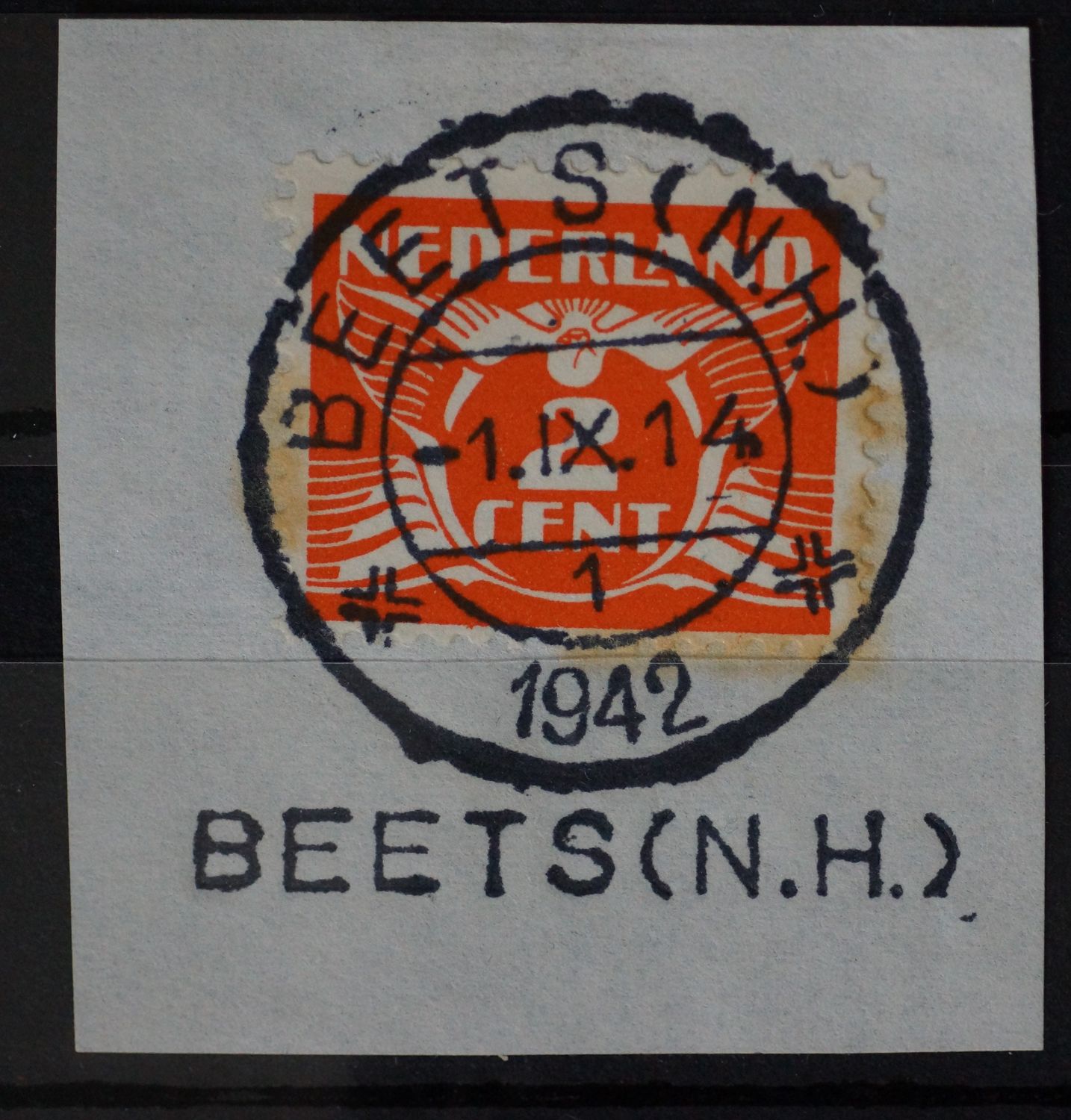 Beets (N.H.) 1 op NVPH 1, tevens kantoornaamstempel BEETS (N.H.)
