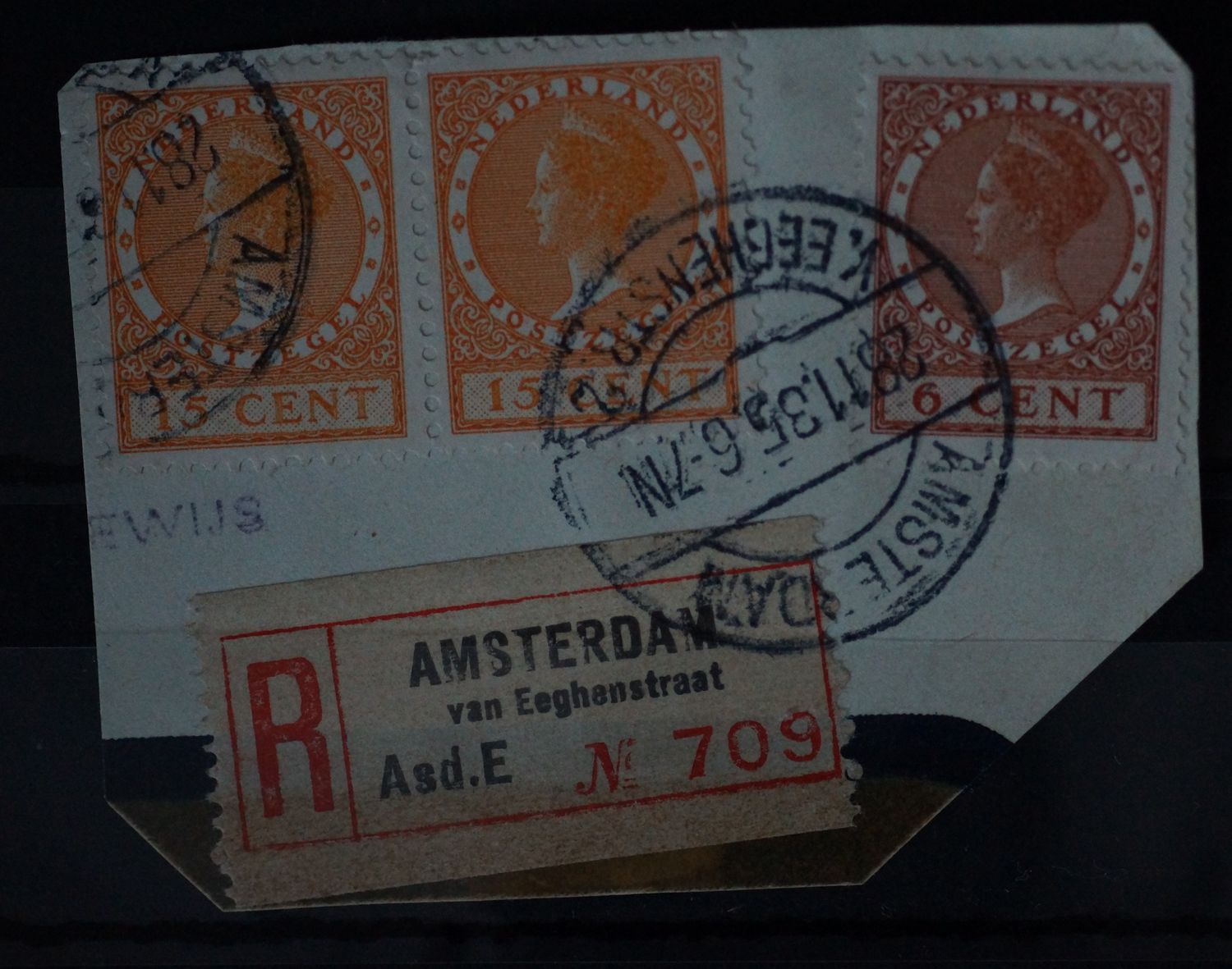 Amsterdam v. Eeghenstr. 2 op NVPH 178 en 187 (paar) + bijbehorende aantekenstrook - schaars
