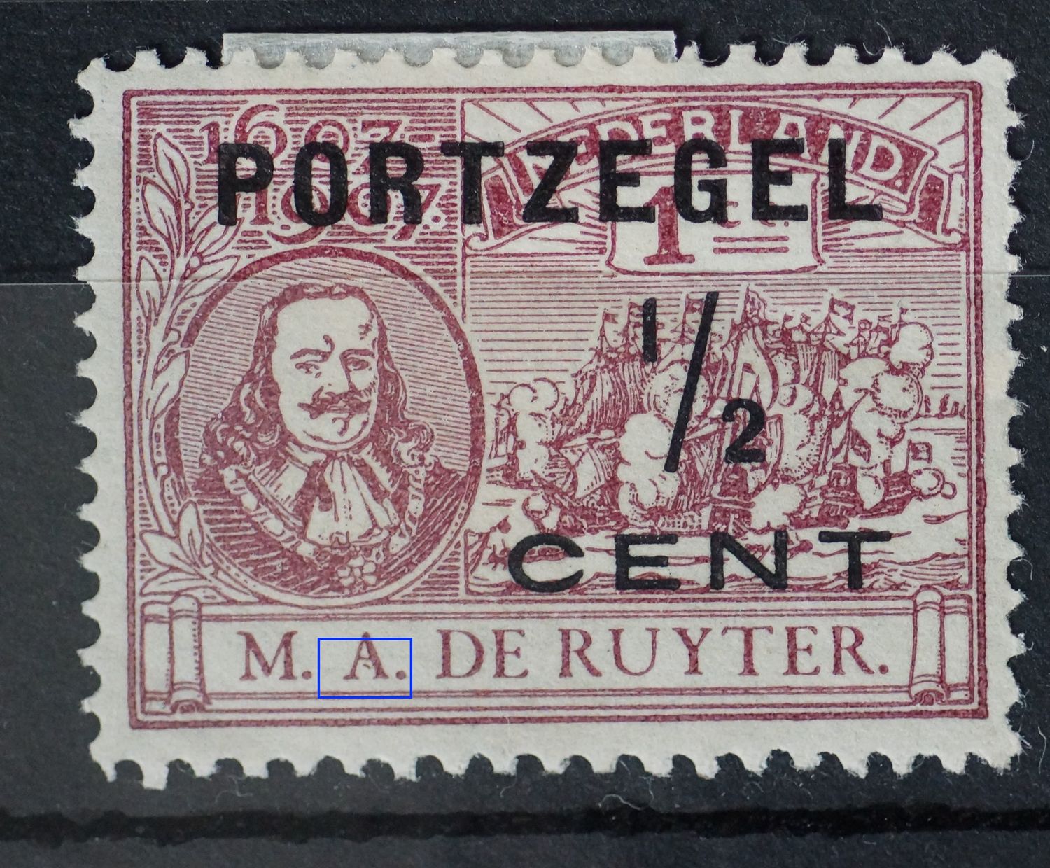 NVPH P31 - bruinrode kras in de A linksonder NVPH P31 - bruinrode kras in de A linksonder