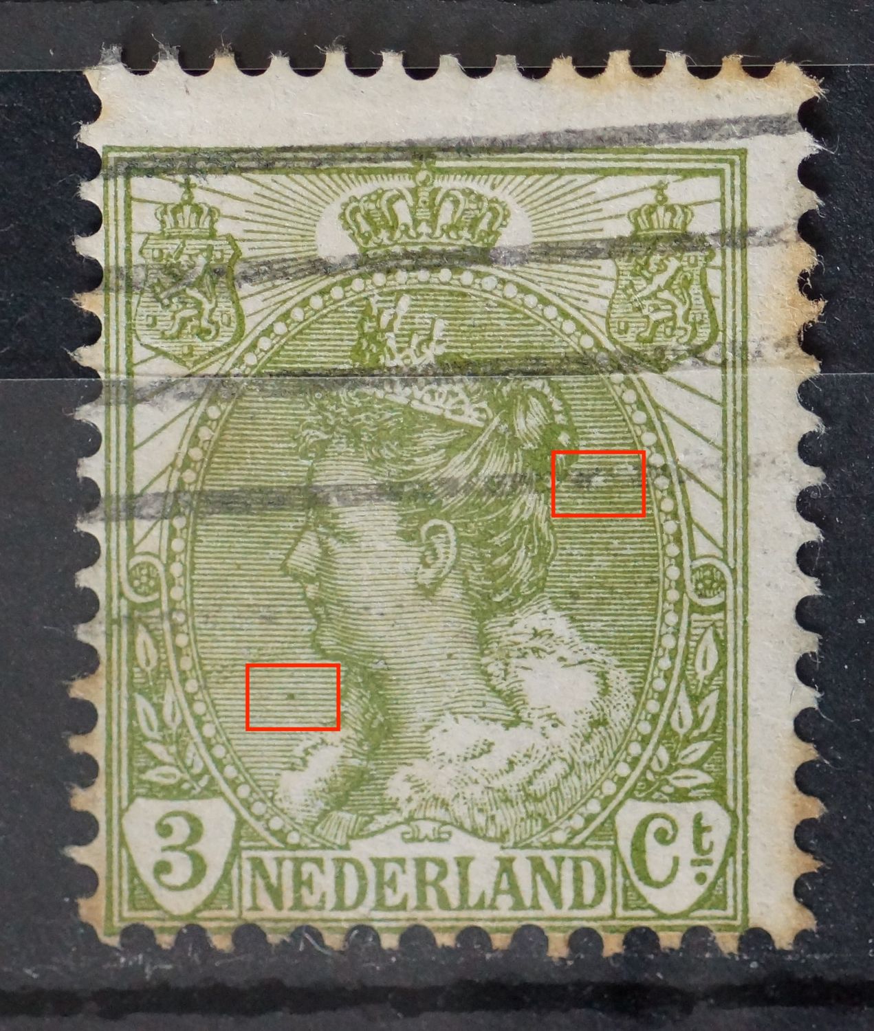 NVPH 57 - o.a. breuk in arcering achter het hoofd