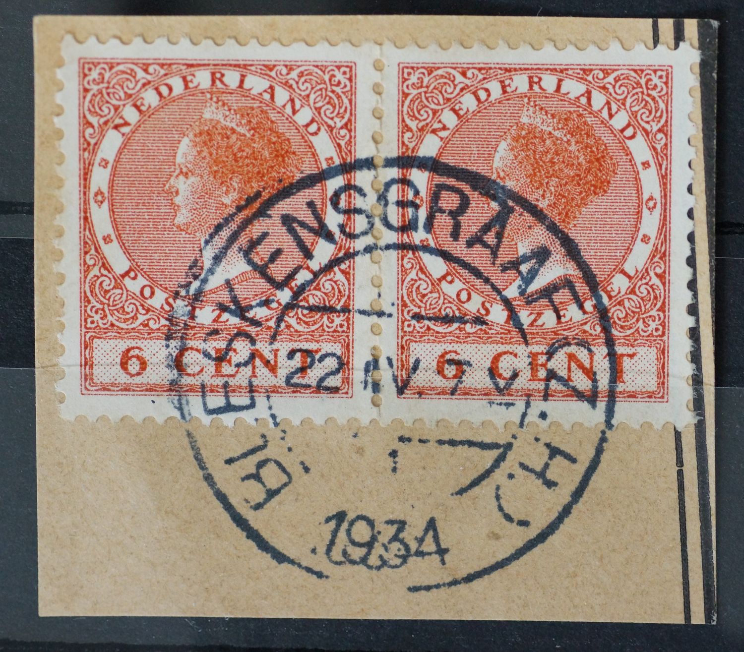 Bleskensgraaf (Z.H.) 1 op NVPH 178 (paar)Amsterdam Borgerstraat 4 op NVPH 182